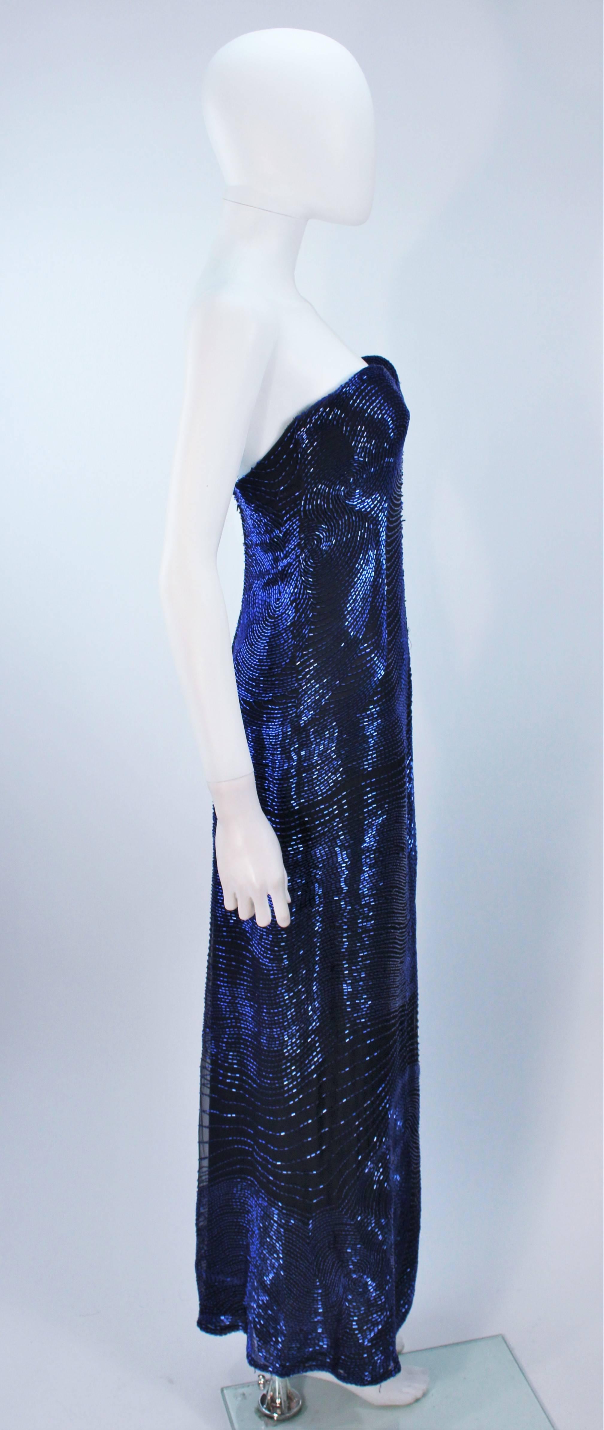 HALSTON Rare Blue Beaded Strapless Gown Size 2-6 1