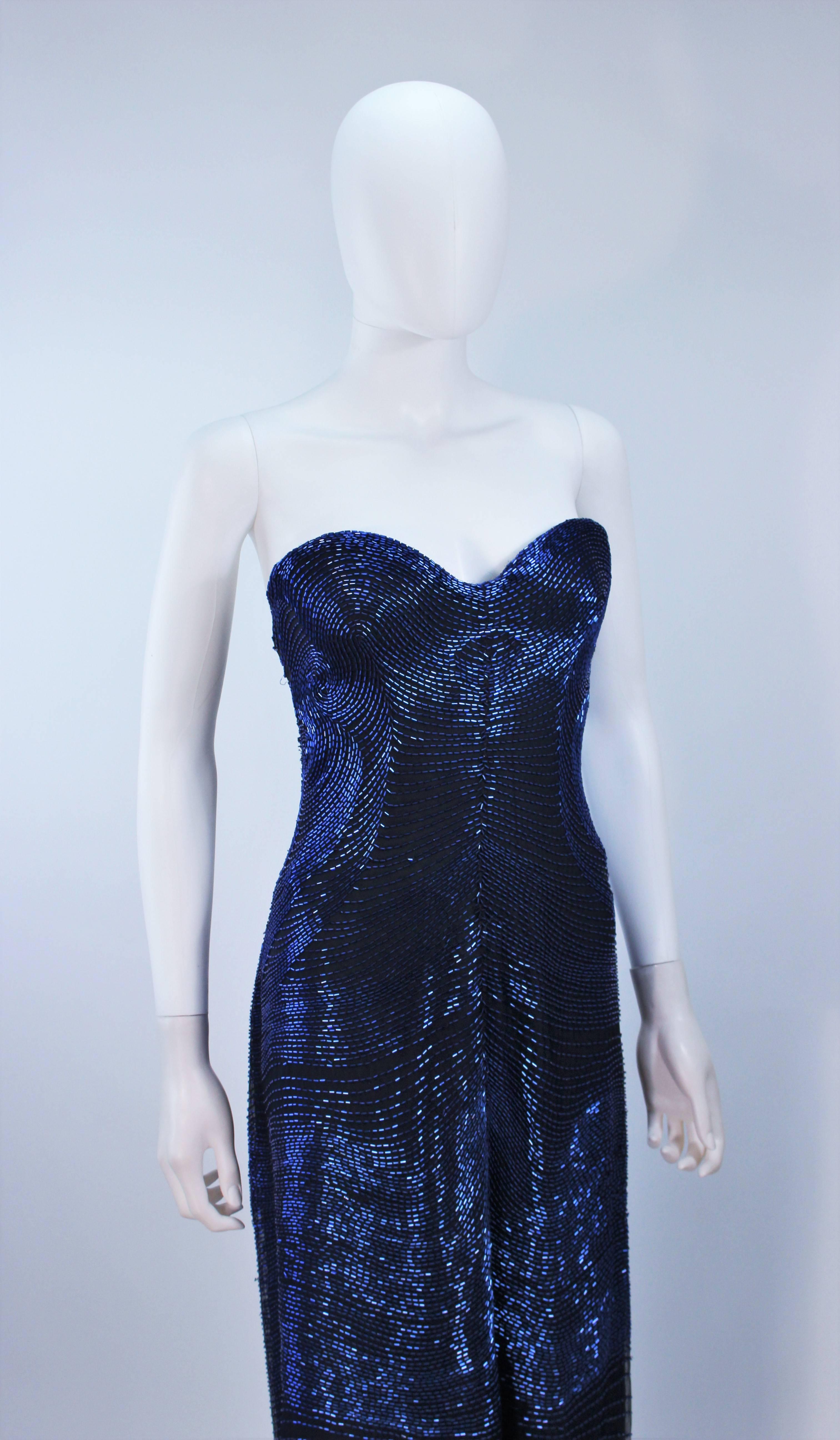Women's HALSTON Rare Blue Beaded Strapless Gown Size 2-6