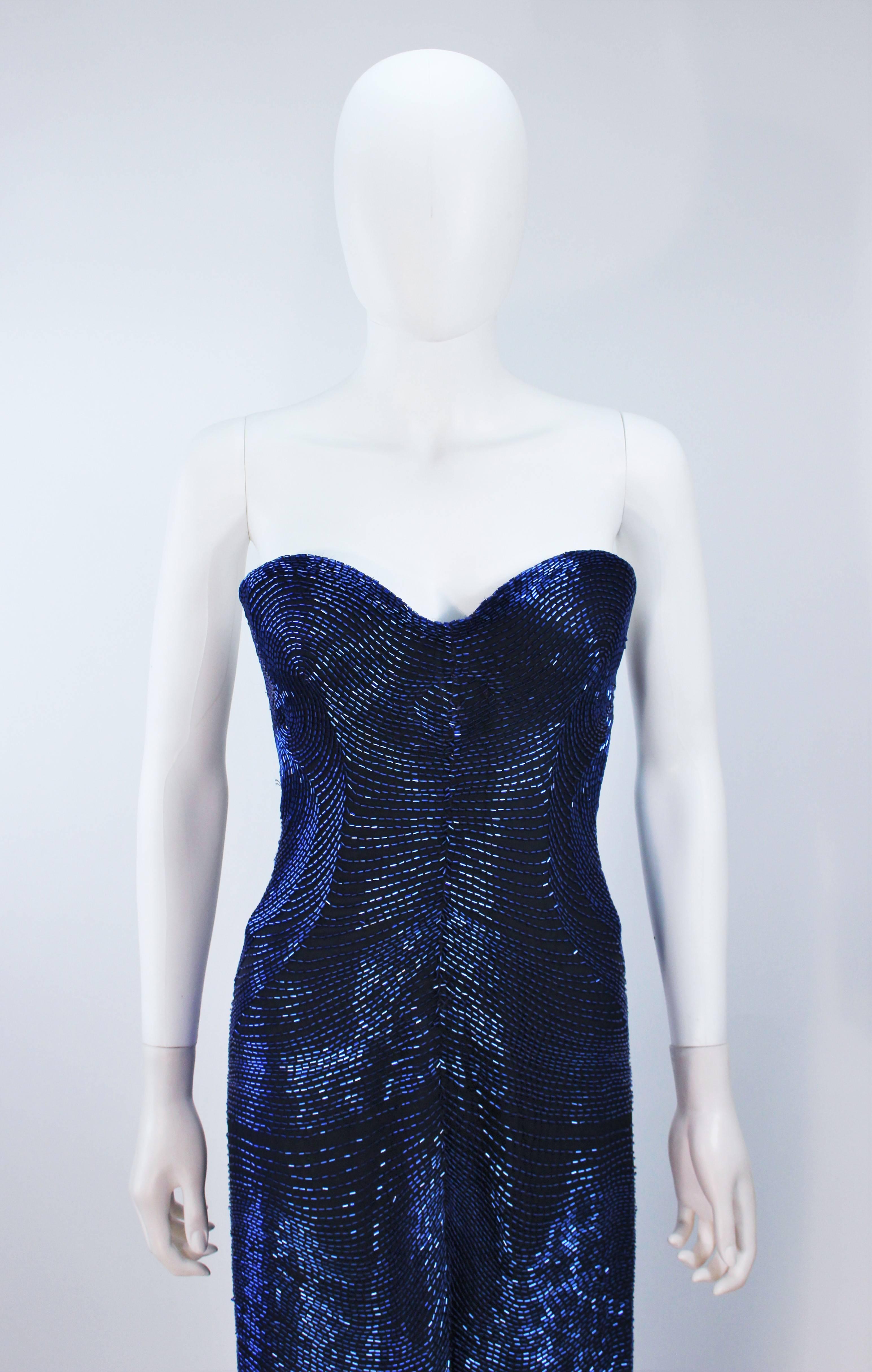 Black HALSTON Rare Blue Beaded Strapless Gown Size 2-6