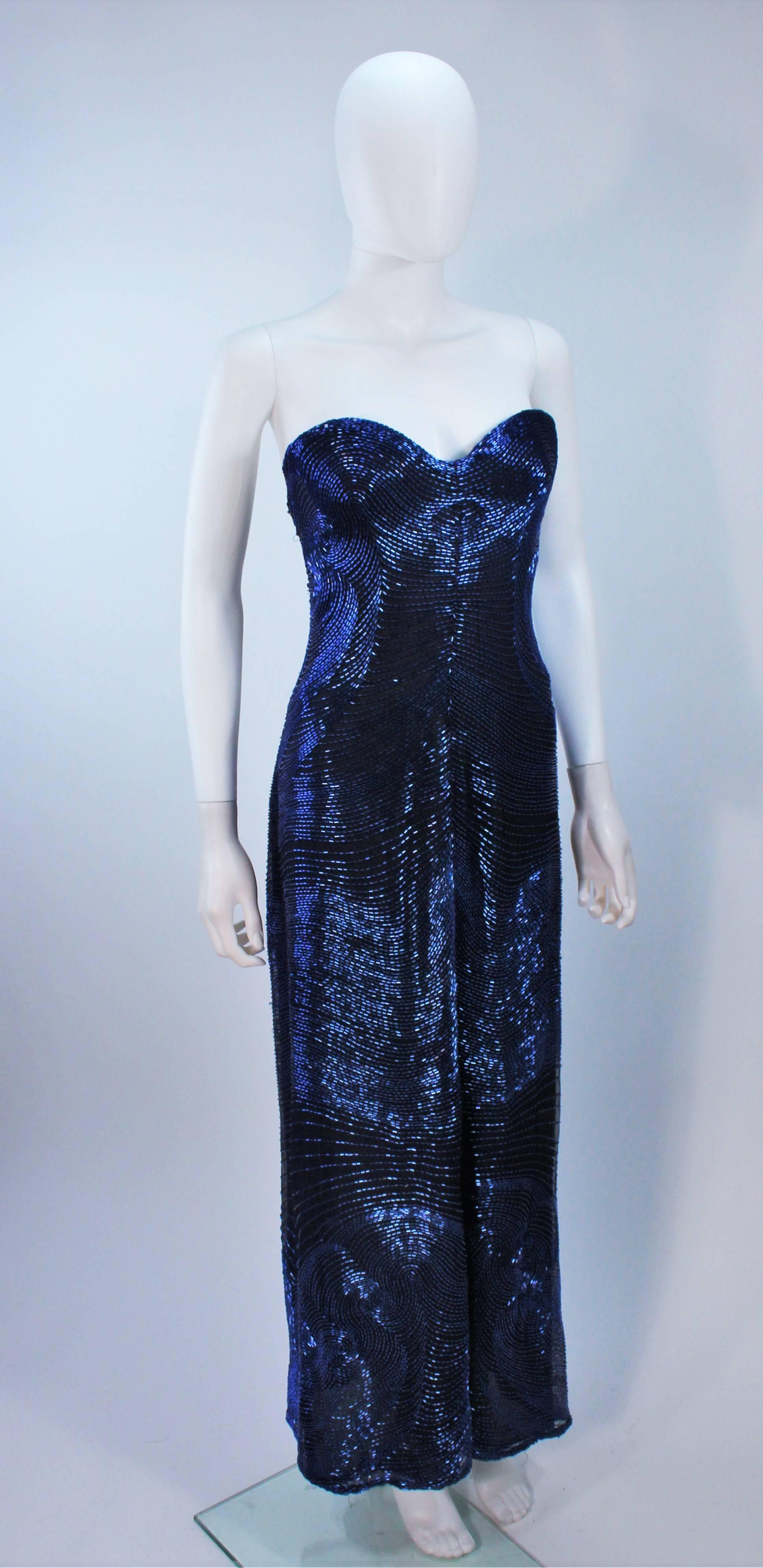 HALSTON Rare Blue Beaded Strapless Gown Size 2-6 In Excellent Condition In Los Angeles, CA