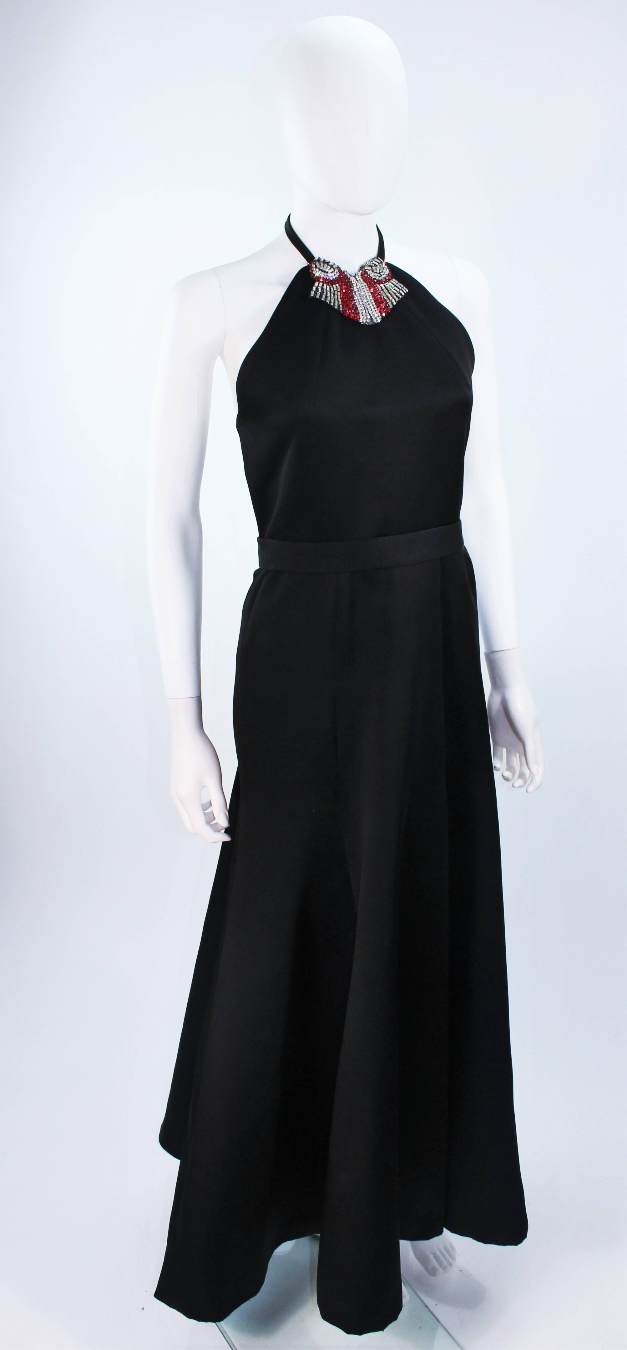 Women's CHLOE Rare Black Satin Halter Gown with Jeweled Rhinestone Collar & Belt Size 8