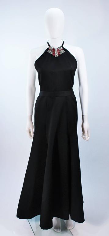 CHLOE Rare Black Satin Halter Gown with Jeweled Rhinestone Collar and ...