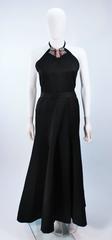 CHLOE Rare Black Satin Halter Gown with Jeweled Rhinestone Collar & Belt Size 8