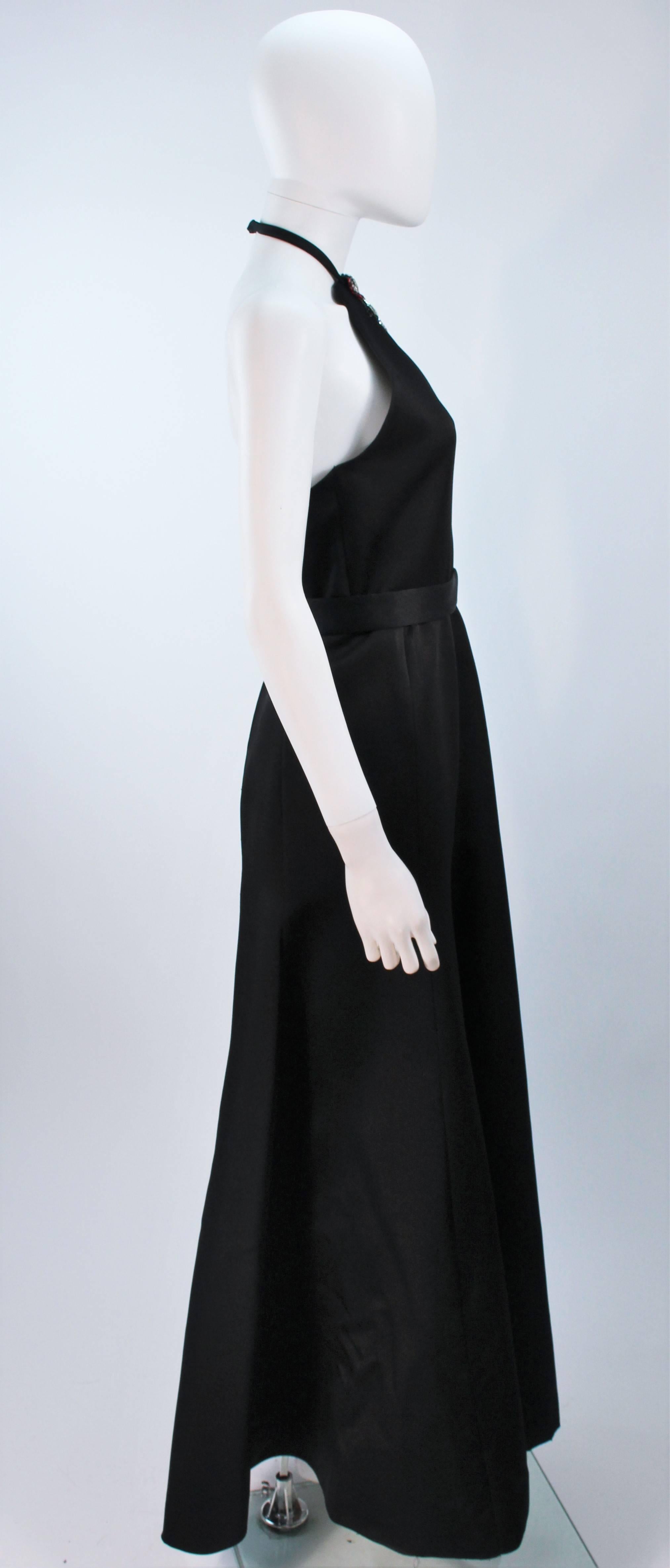 CHLOE Rare Black Satin Halter Gown with Jeweled Rhinestone Collar & Belt Size 8 1
