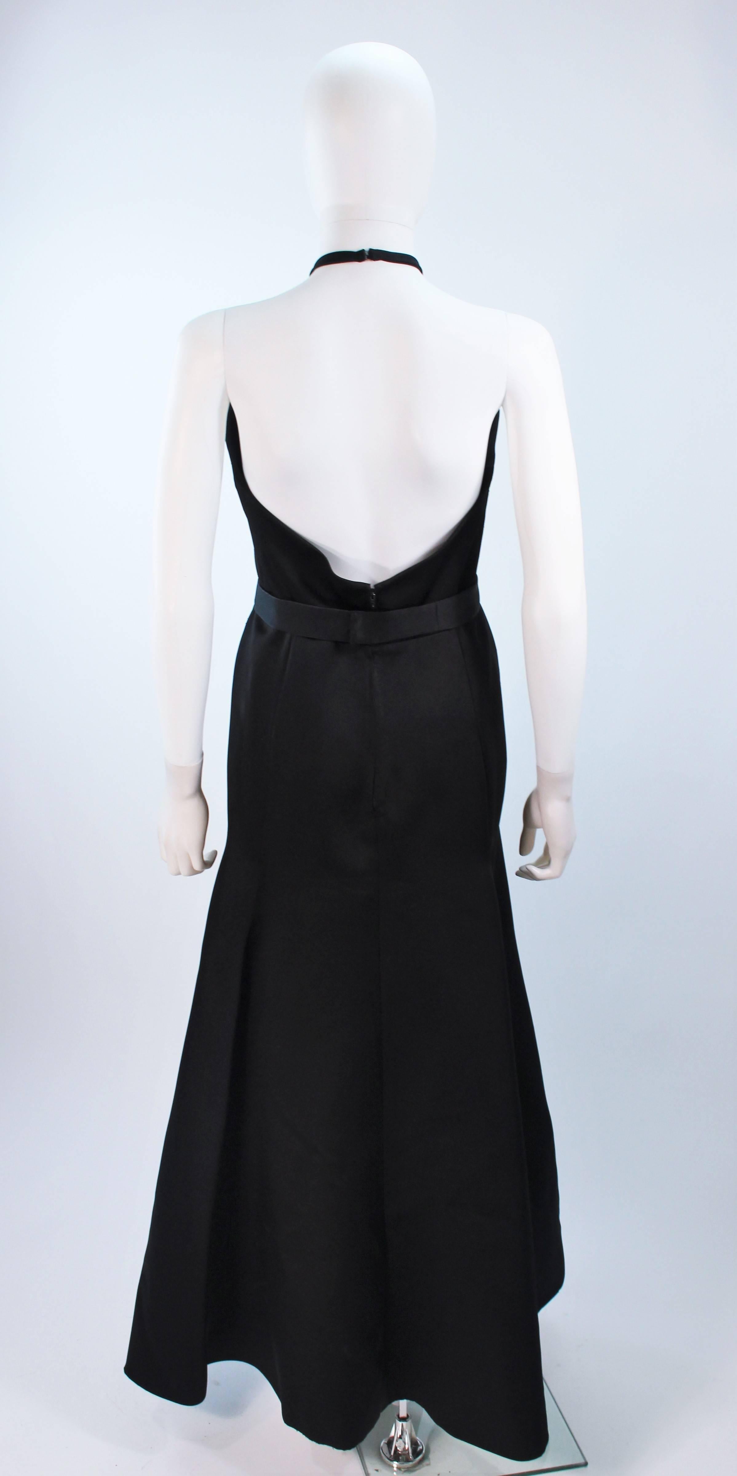 CHLOE Rare Black Satin Halter Gown with Jeweled Rhinestone Collar & Belt Size 8 2