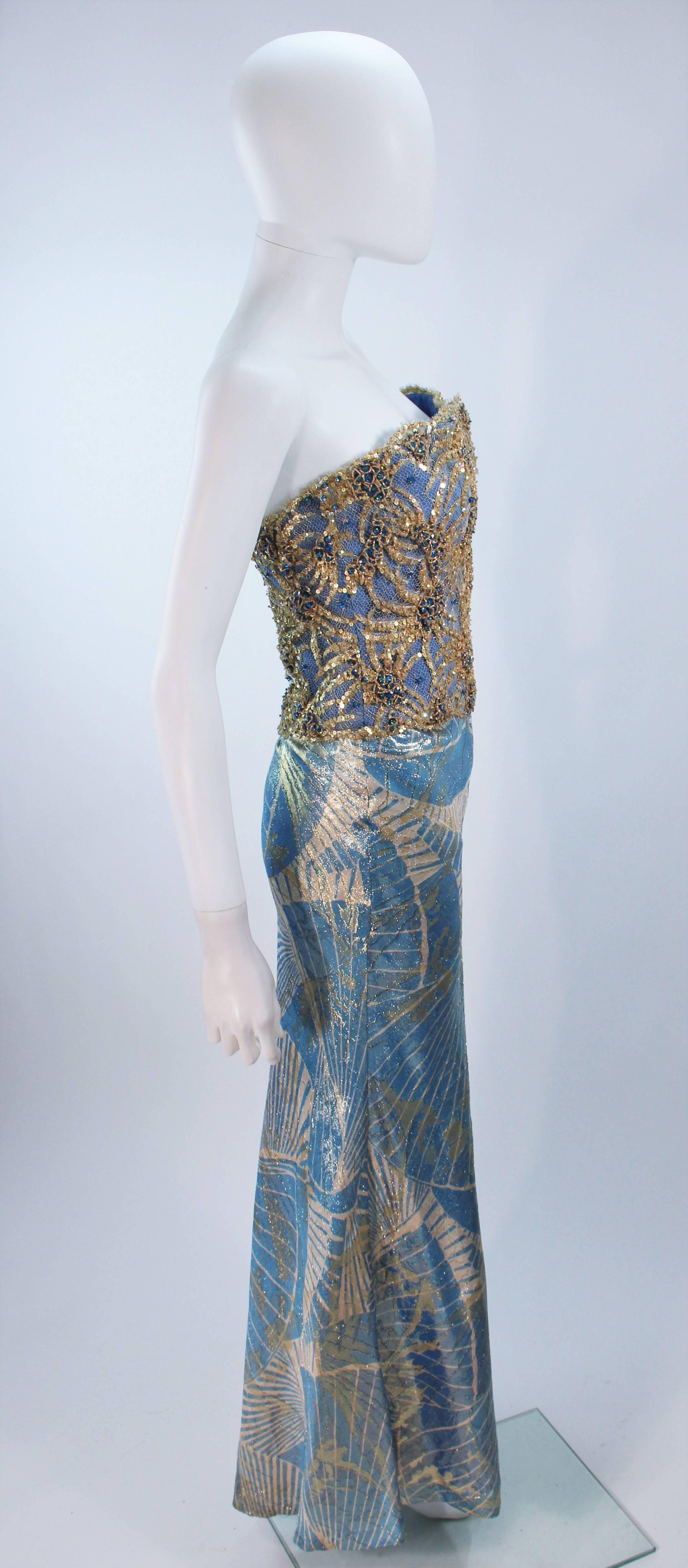 GALANOS Rare Baby Blue and Gold Silk Lame Gown with Wrap Size 6-8 2