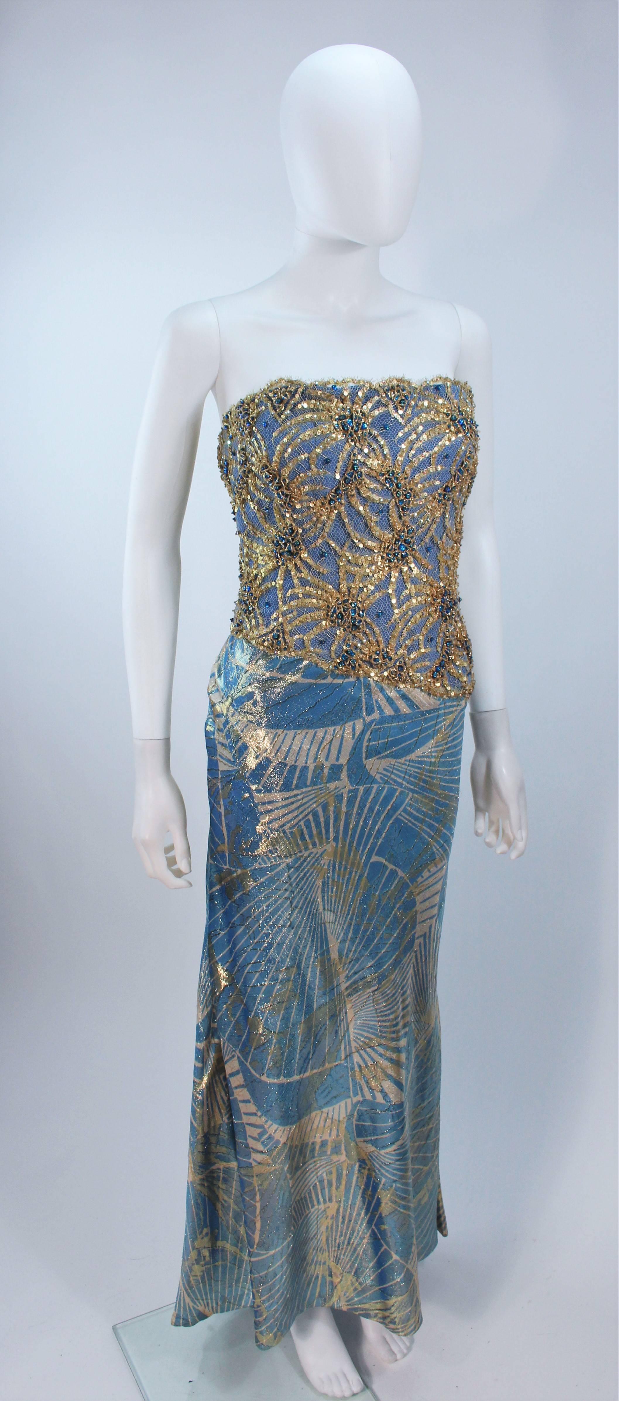 GALANOS Rare Baby Blue and Gold Silk Lame Gown with Wrap Size 6-8 In Excellent Condition In Los Angeles, CA