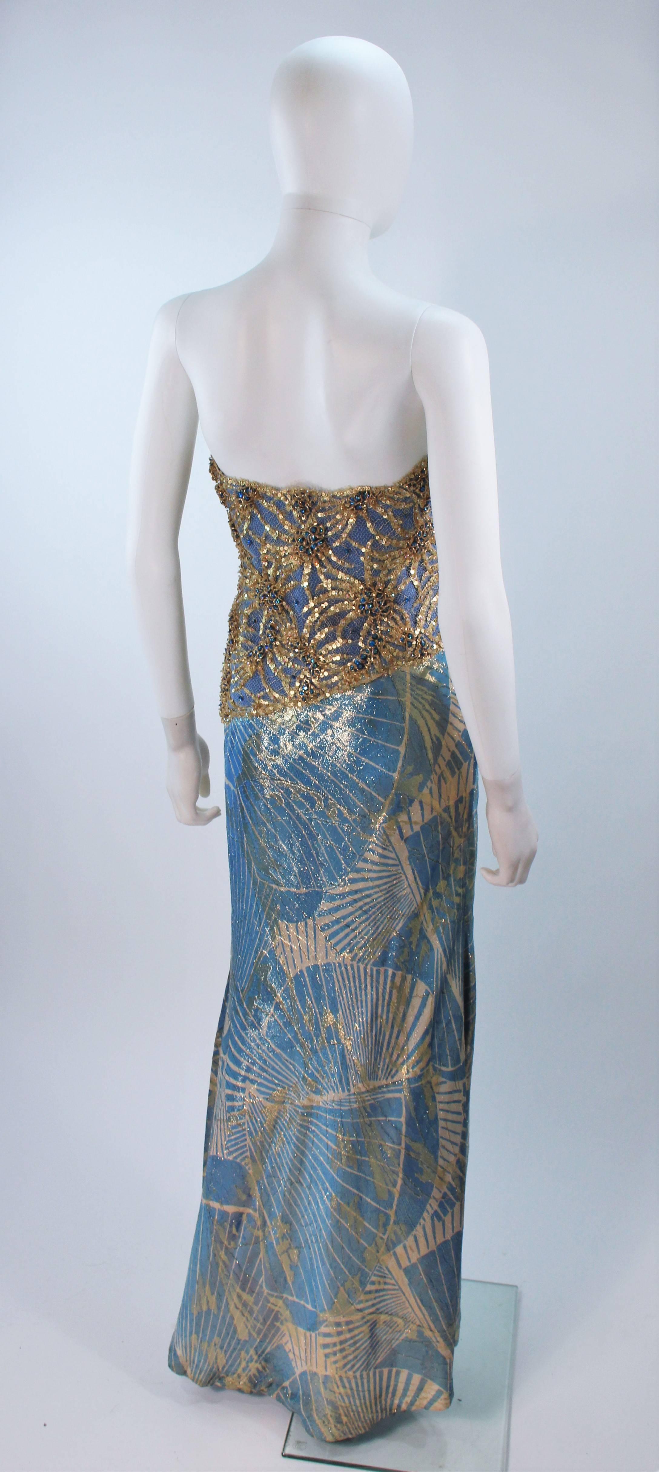 GALANOS Rare Baby Blue and Gold Silk Lame Gown with Wrap Size 6-8 3