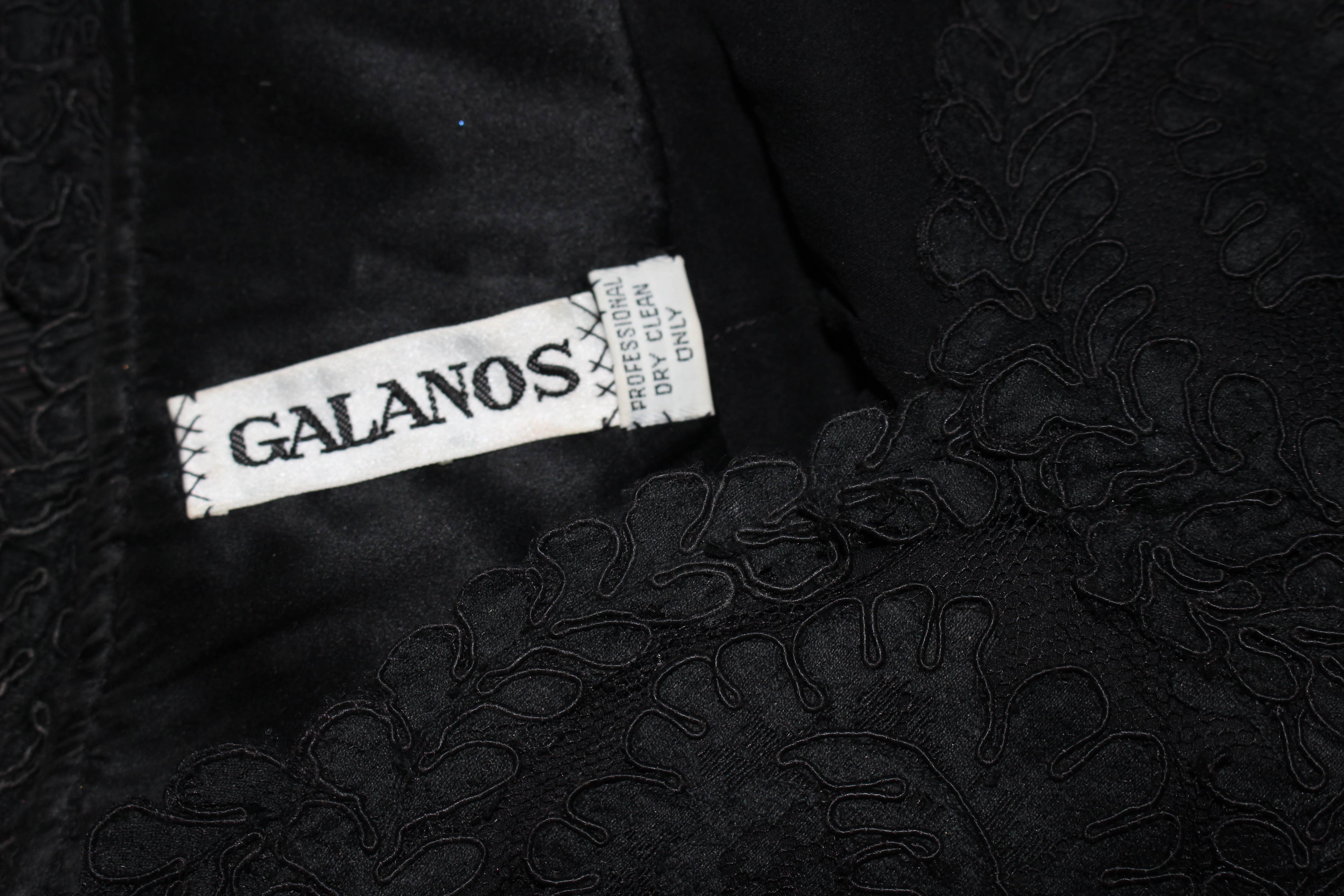 GALANOS Black Sheer Silk Chiffon Gown with Lace Applique & Wrap Size 8-10 5