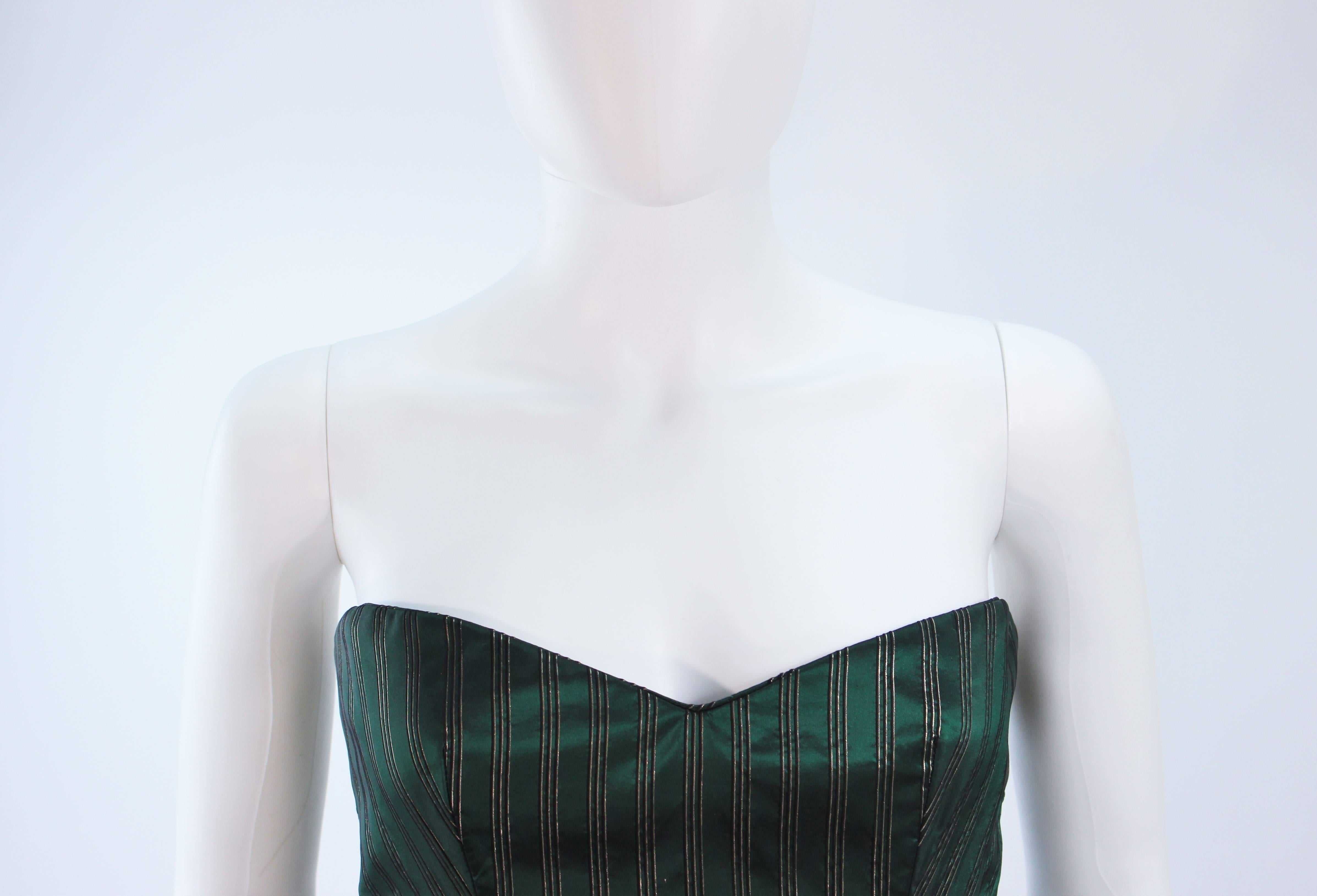 MICHAEL NOVARESE Green Striped Pouf Gown with Velvet Bows Size 2-4 In Excellent Condition In Los Angeles, CA