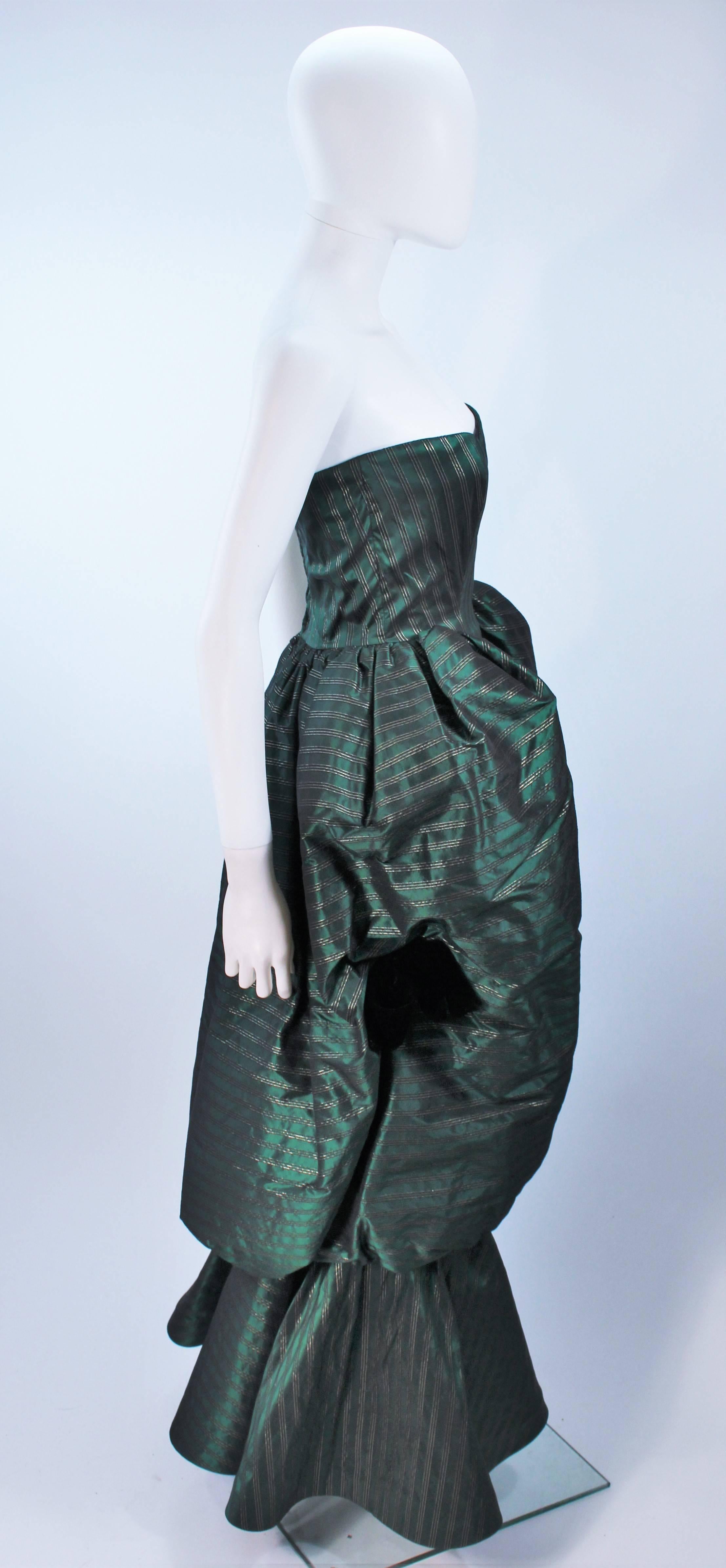 MICHAEL NOVARESE Green Striped Pouf Gown with Velvet Bows Size 2-4 2