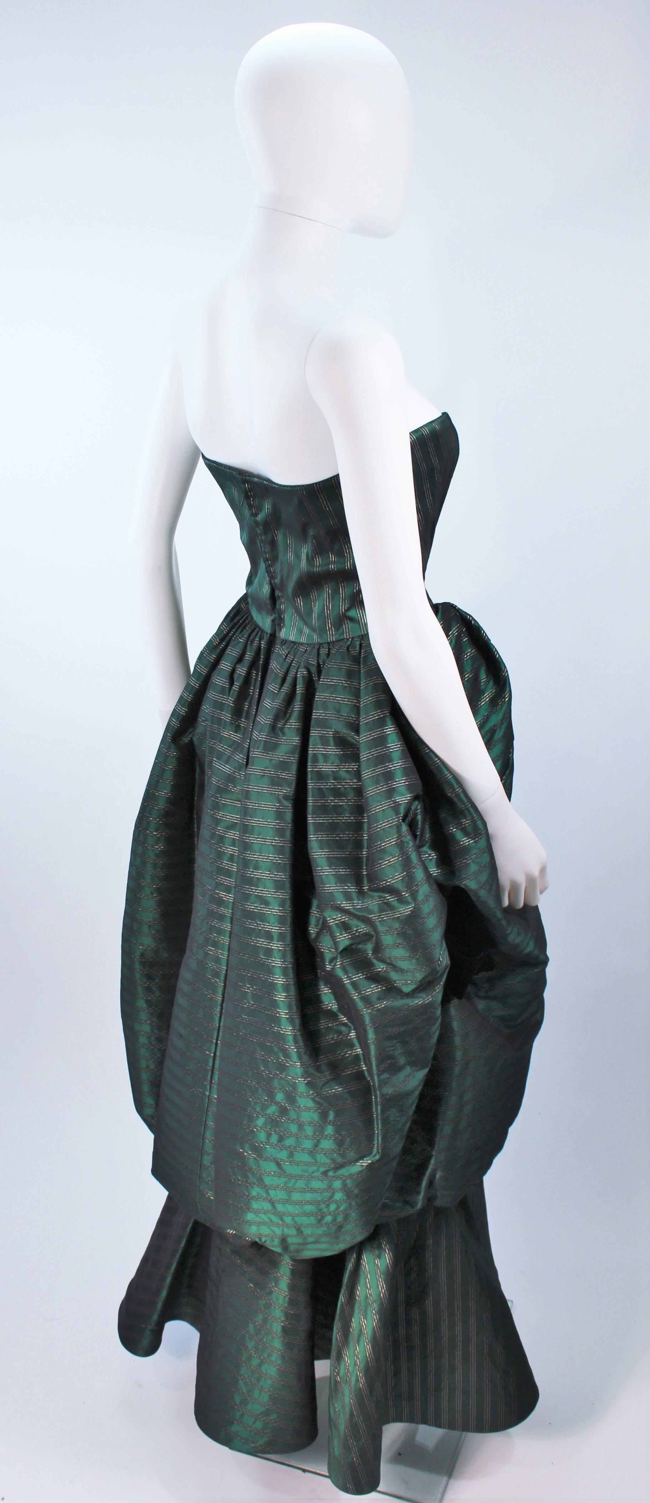 MICHAEL NOVARESE Green Striped Pouf Gown with Velvet Bows Size 2-4 3