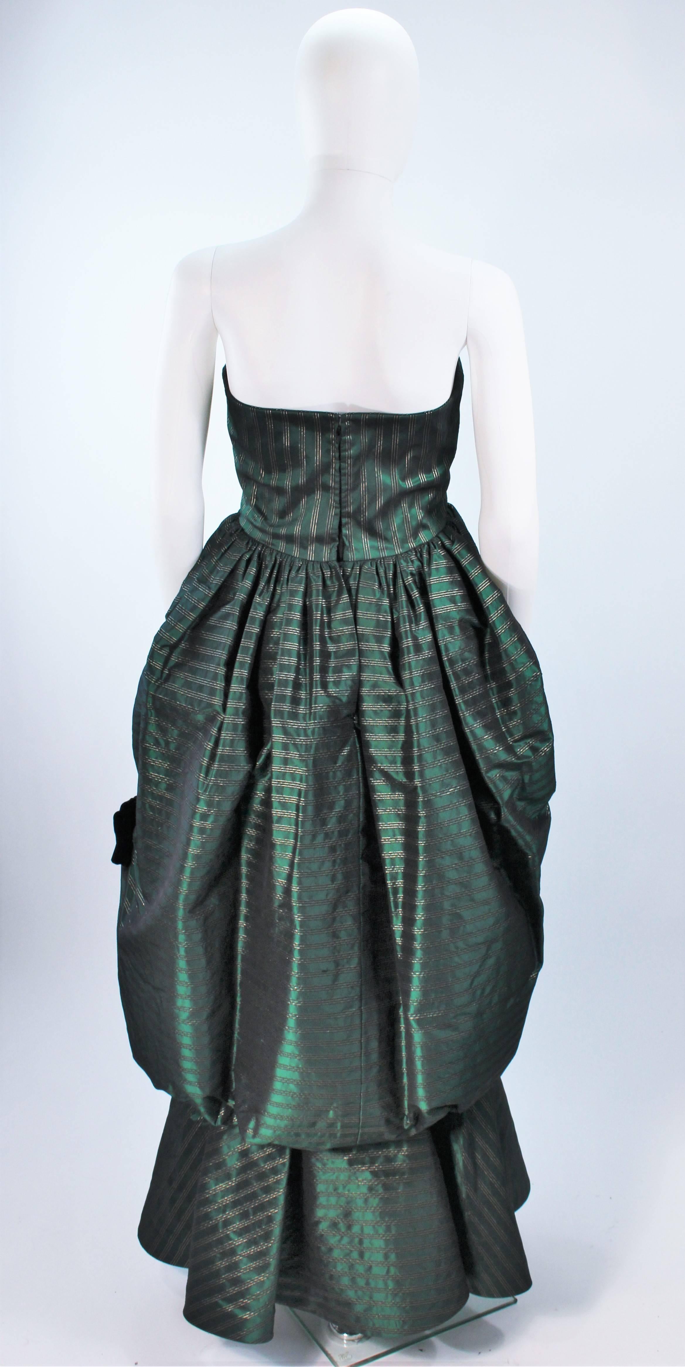 MICHAEL NOVARESE Green Striped Pouf Gown with Velvet Bows Size 2-4 4
