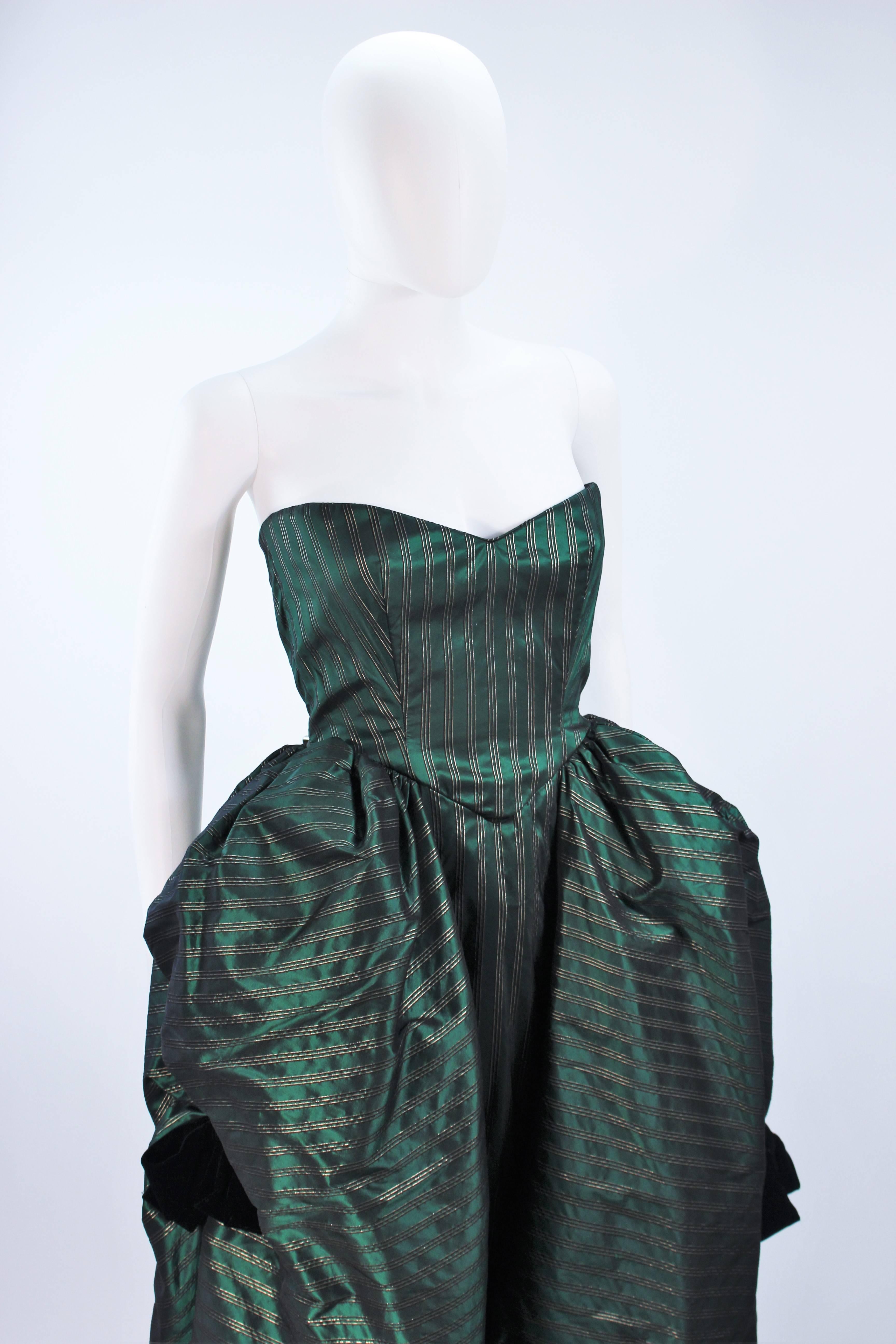 MICHAEL NOVARESE Green Striped Pouf Gown with Velvet Bows Size 2-4 1