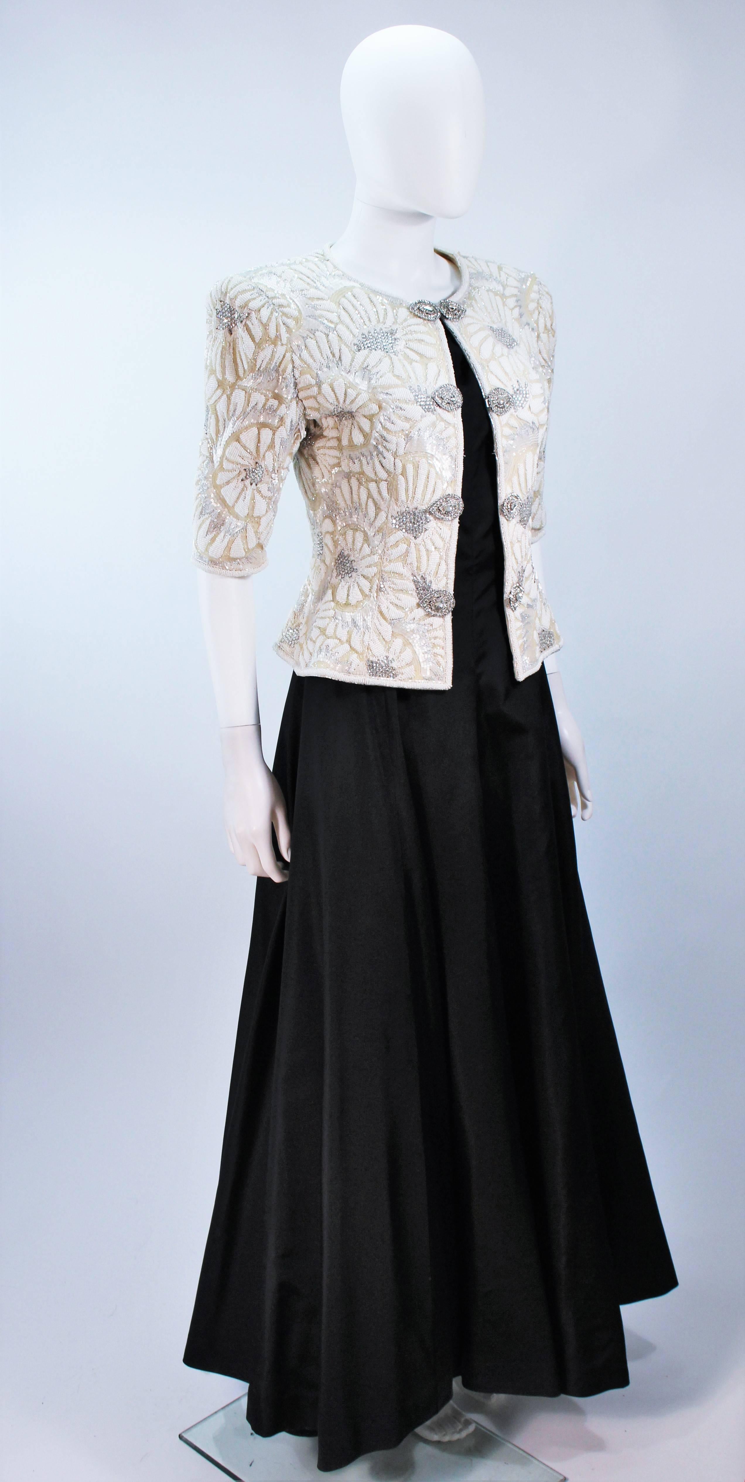 OSCAR DE LA RENTA Black Satin Gown and Embellished Jacket Ensemble Size 8 1