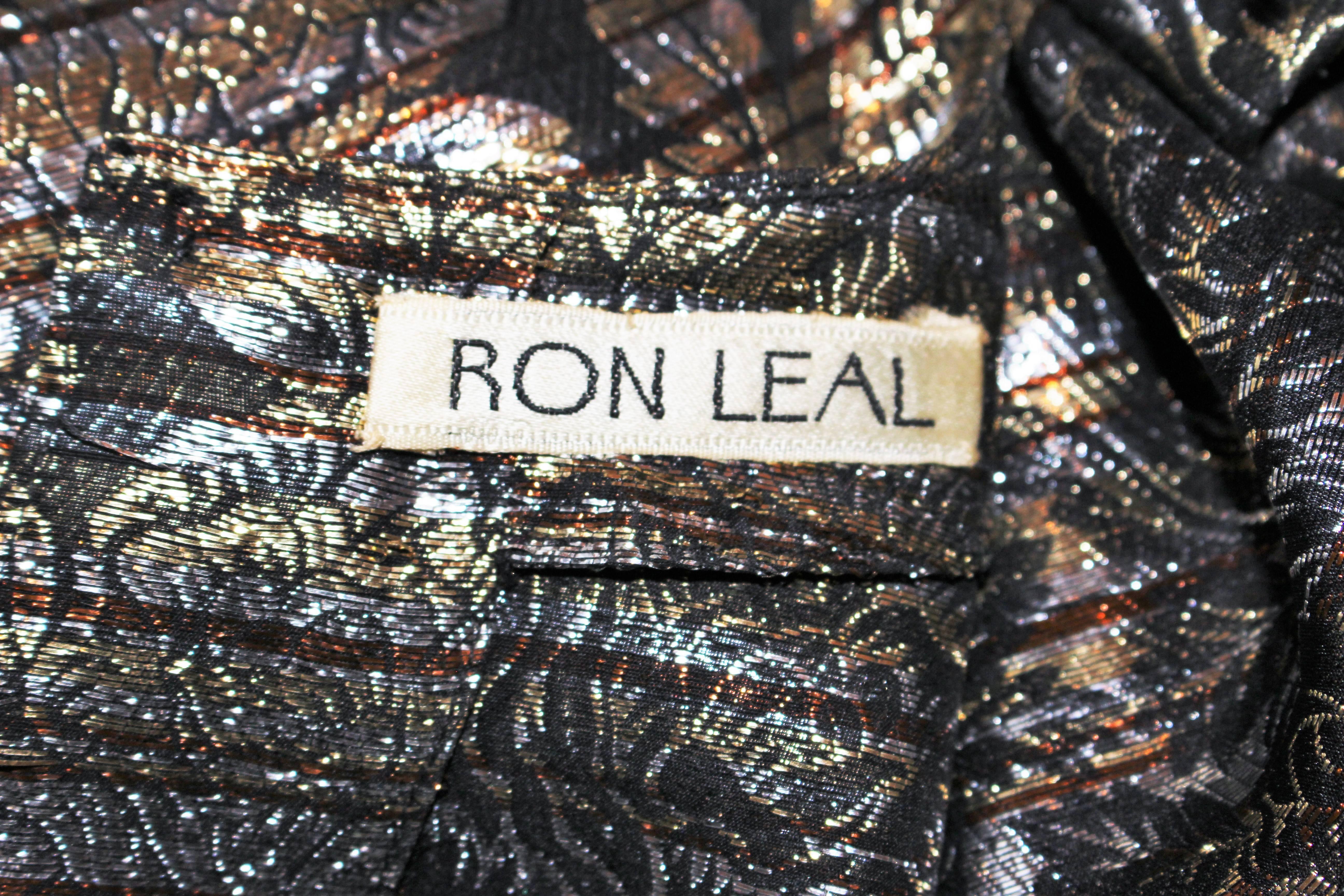 RON LEAL Metallic Lame Bronze Ensemble with Scarf & Wrap Size 6-8 For Sale 2