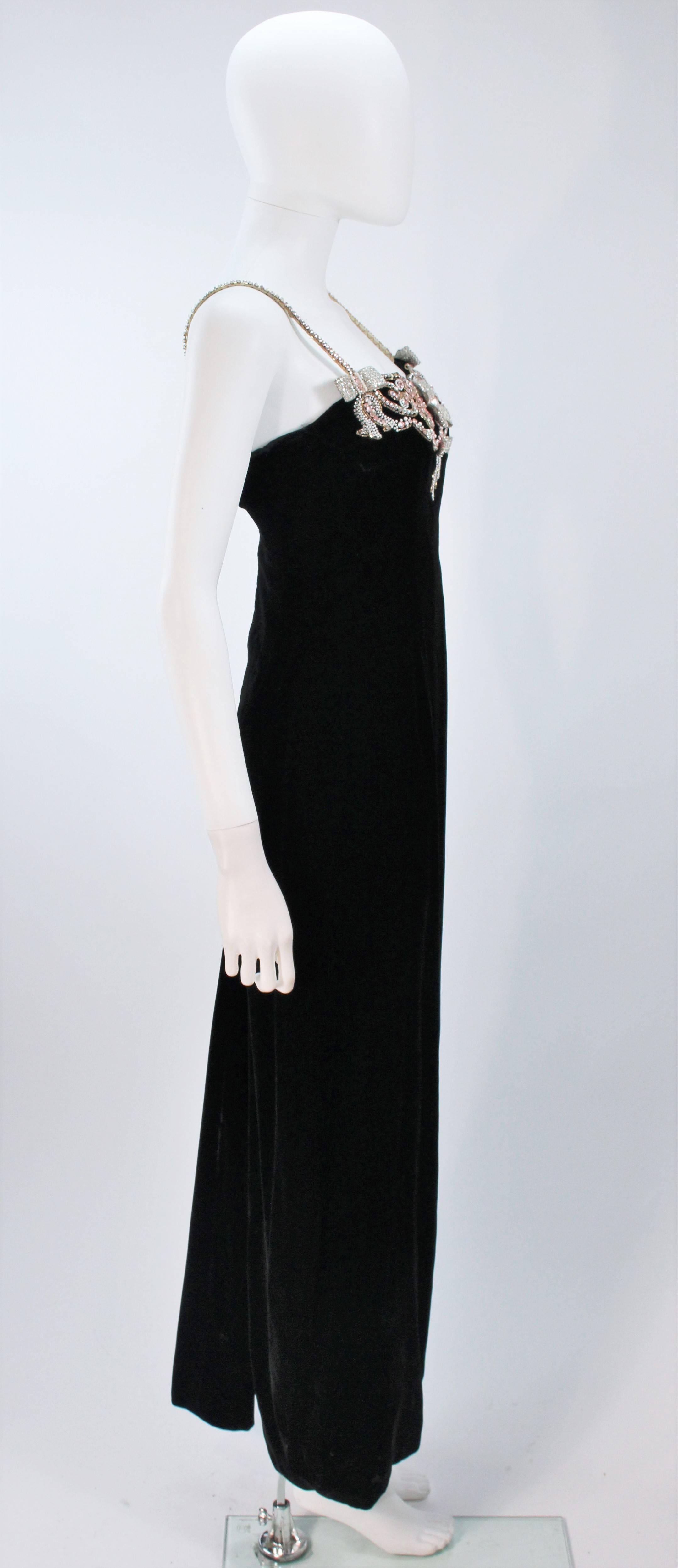 CAROLYN ROEHM Black Velvet Gown with Bows & Embellished Neckline Size 6-8 4