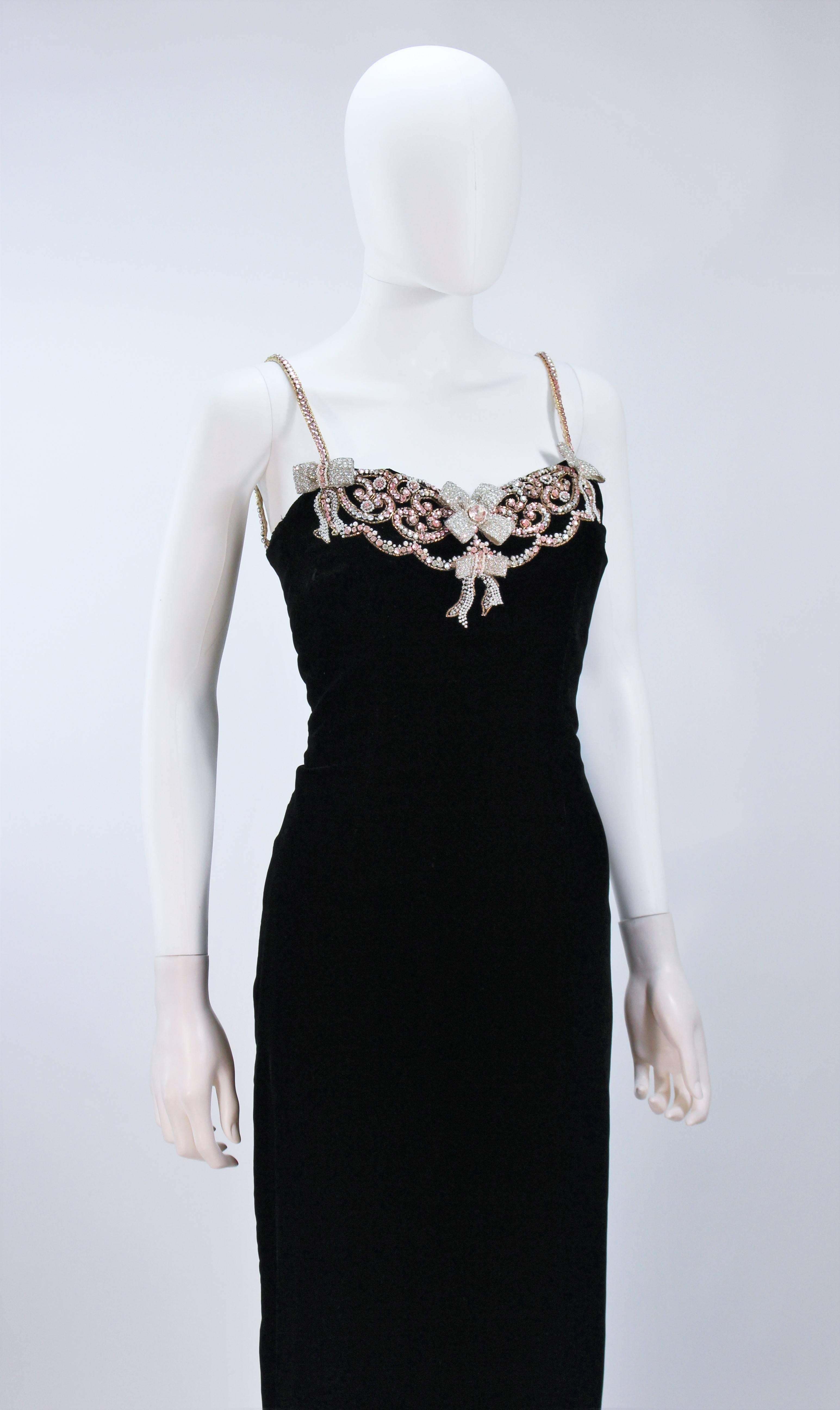 CAROLYN ROEHM Black Velvet Gown with Bows & Embellished Neckline Size 6-8 3