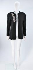 CAROLYN ROEHM Black Knit Wool Jacket with Rhinestone Applique Size 6-10