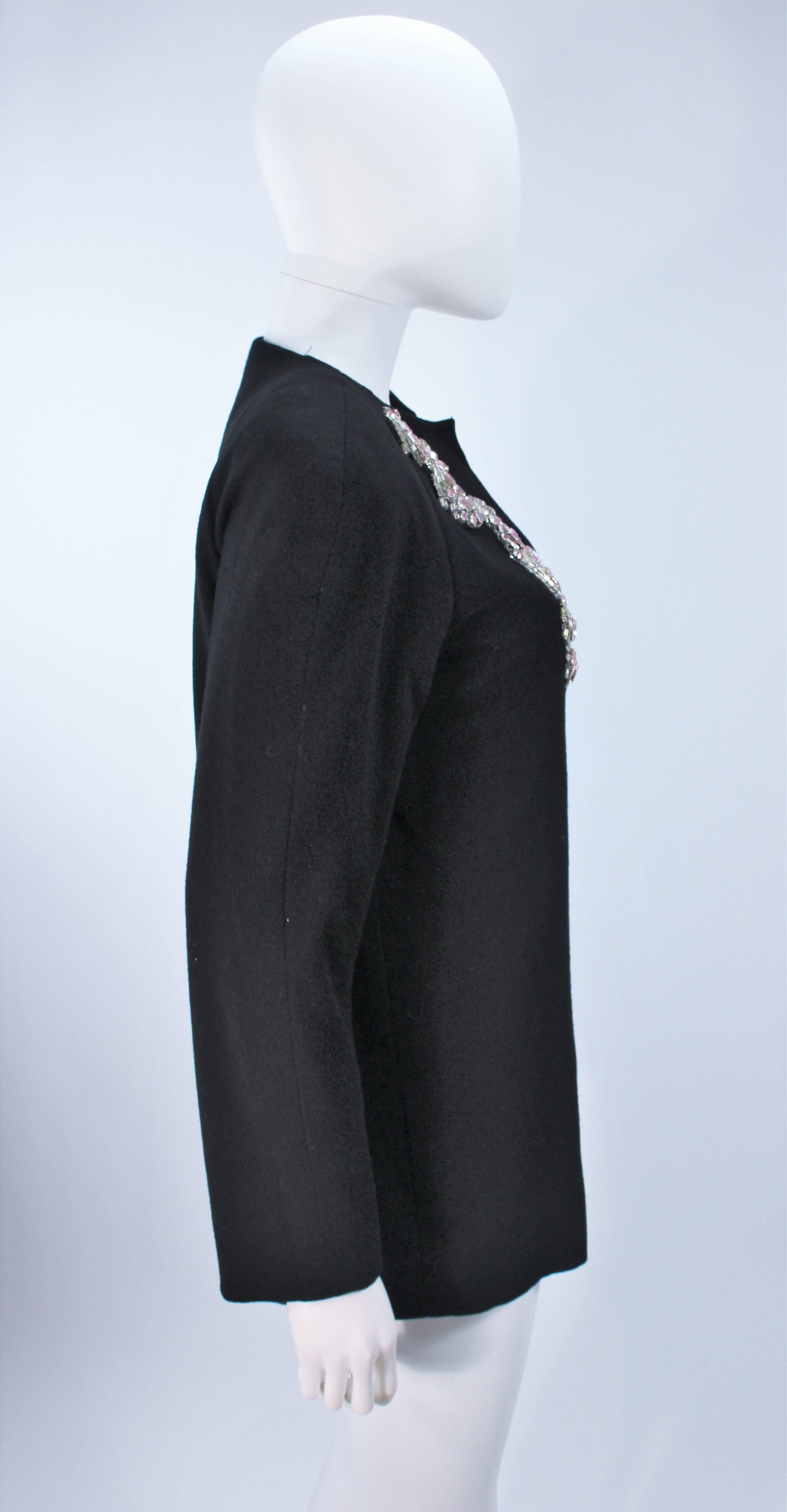 CAROLYN ROEHM Black Knit Wool Jacket with Rhinestone Applique Size 6-10 2