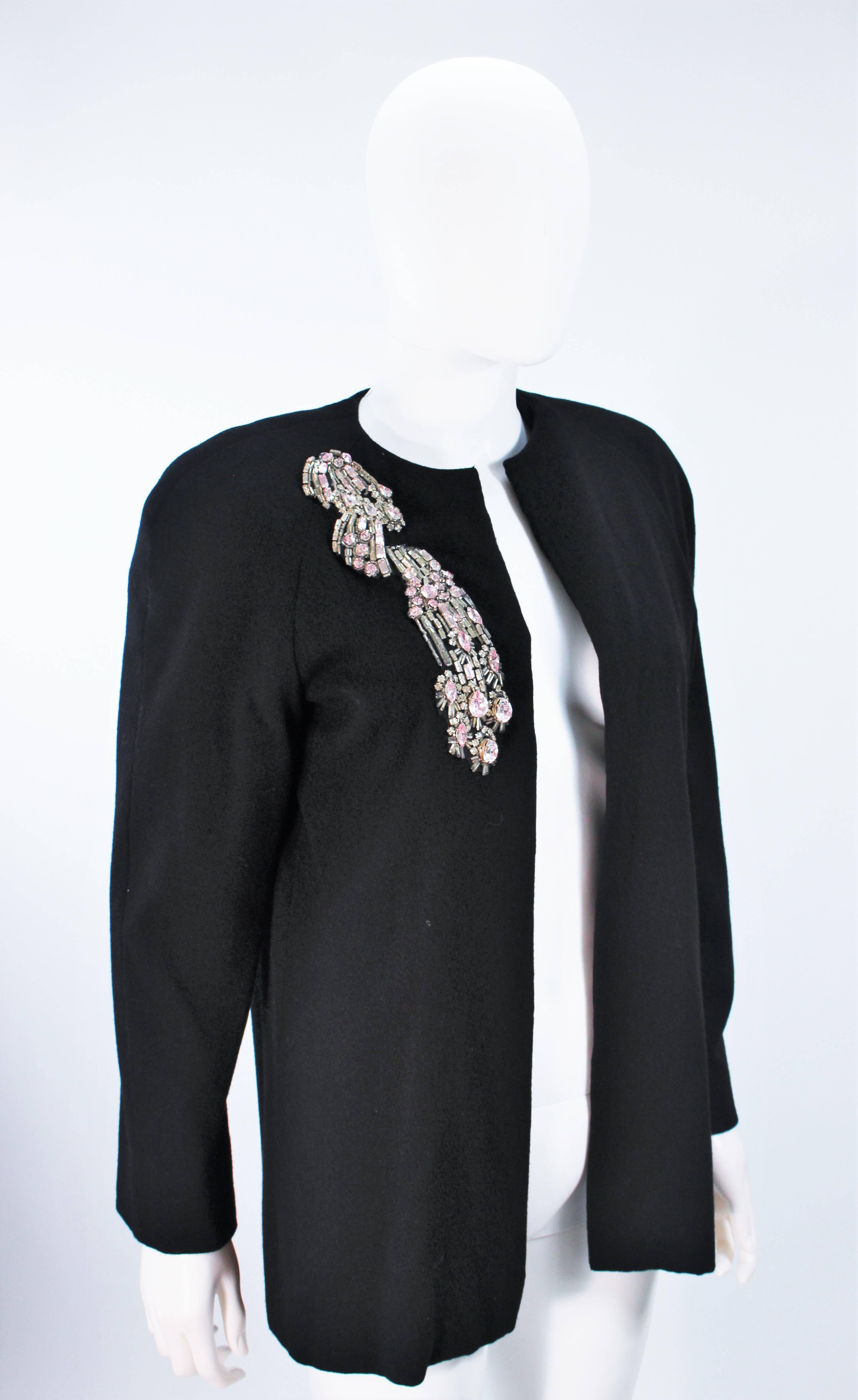 Women's CAROLYN ROEHM Black Knit Wool Jacket with Rhinestone Applique Size 6-10
