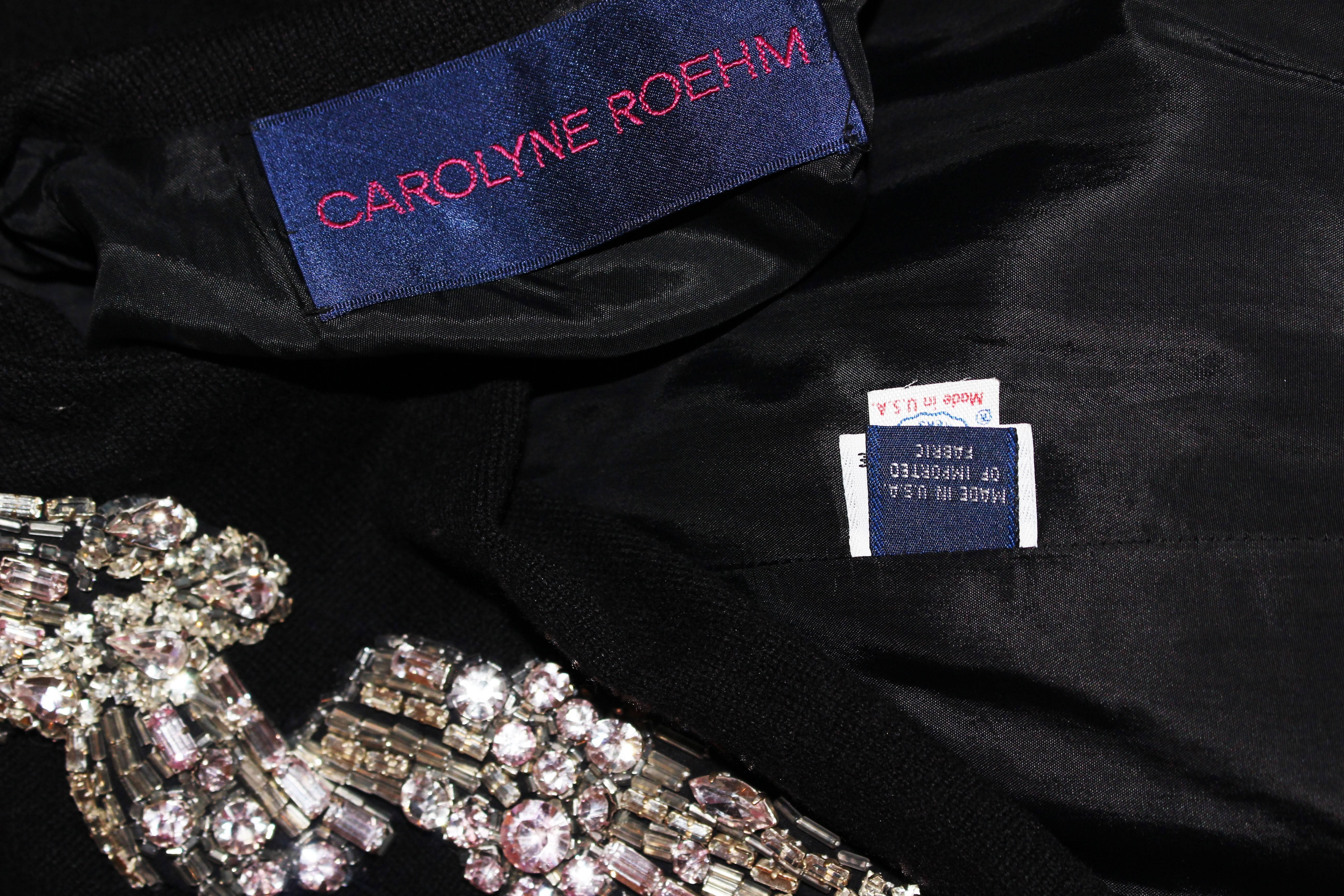 CAROLYN ROEHM Black Knit Wool Jacket with Rhinestone Applique Size 6-10 5