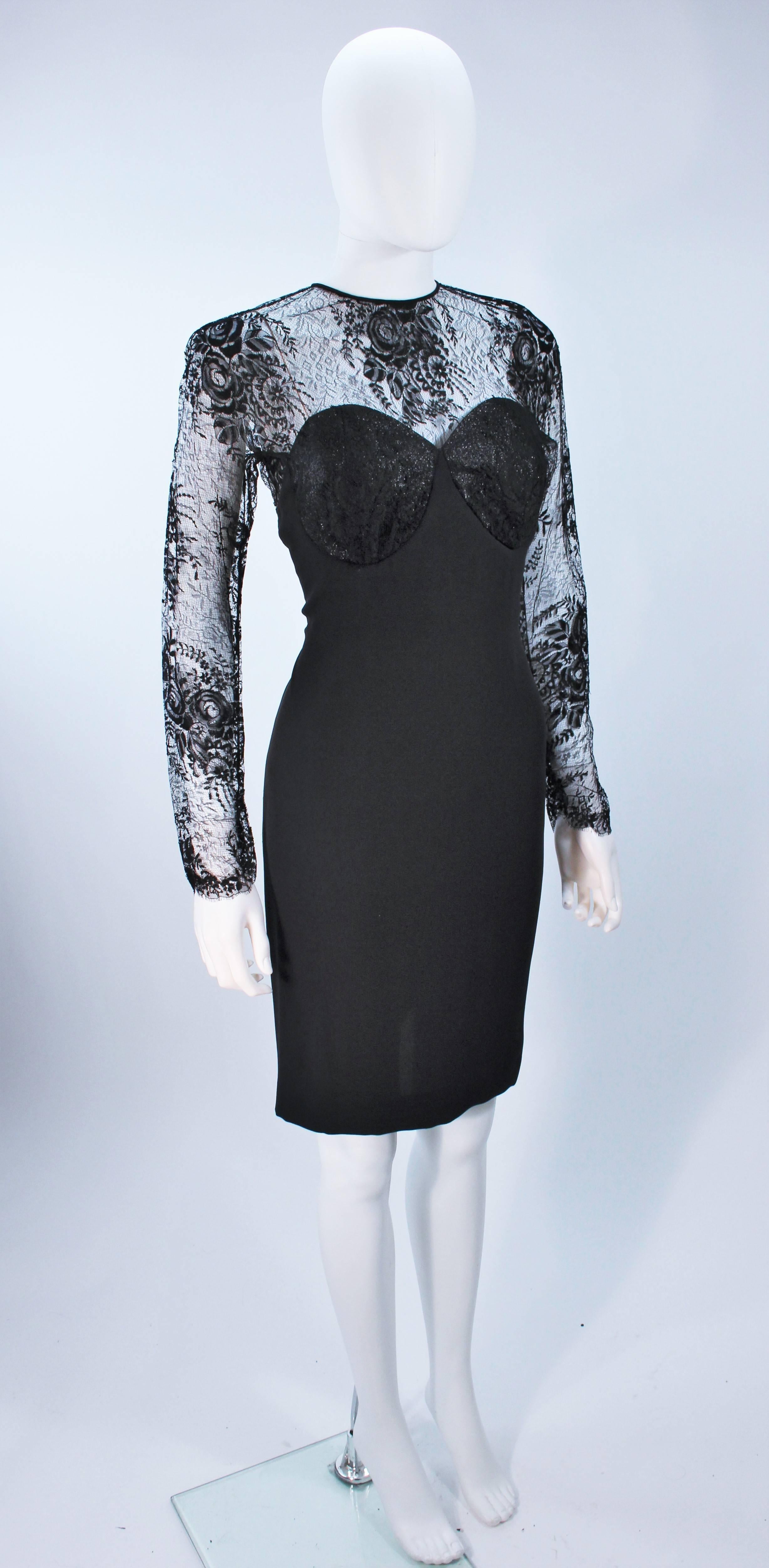 Women's GALANOS Black Lace Cocktail Dress with Metallic Accents Size 8-10