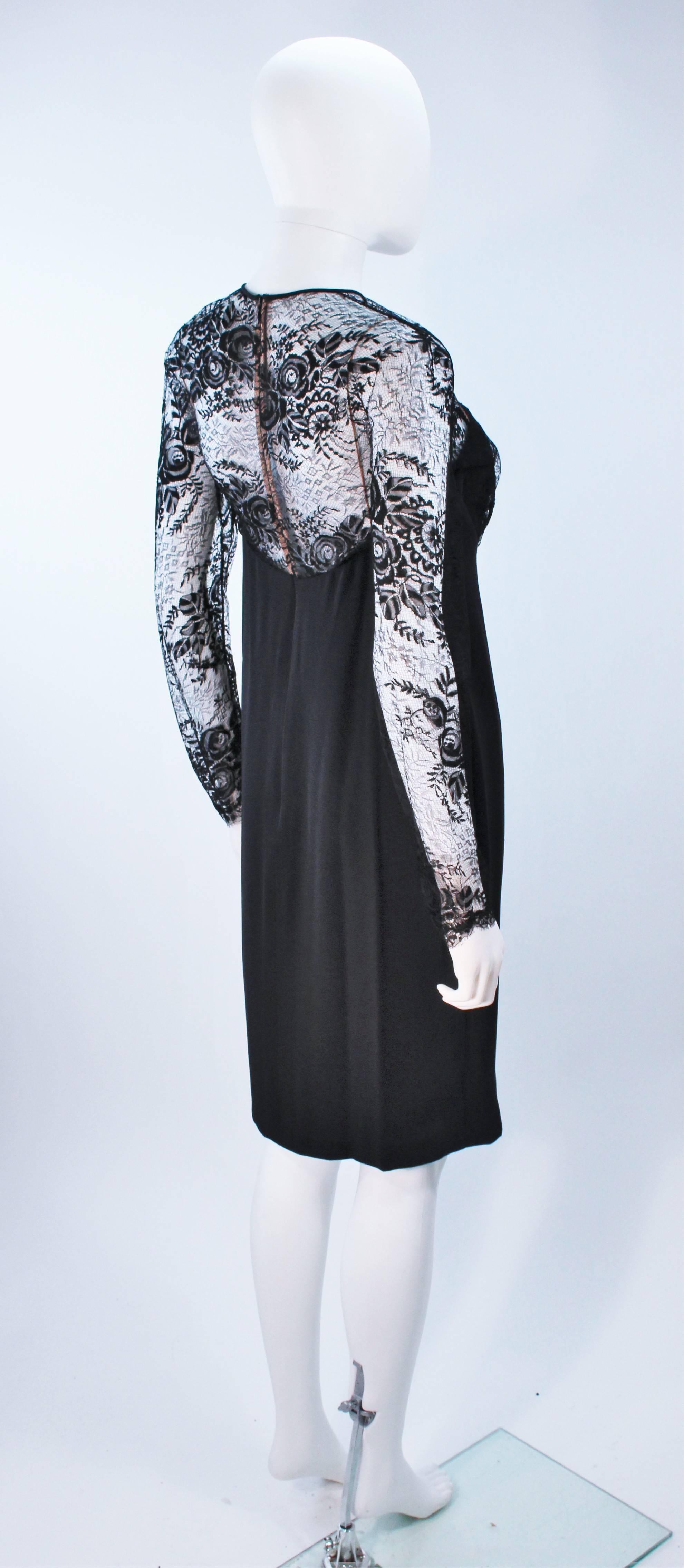 GALANOS Black Lace Cocktail Dress with Metallic Accents Size 8-10 3