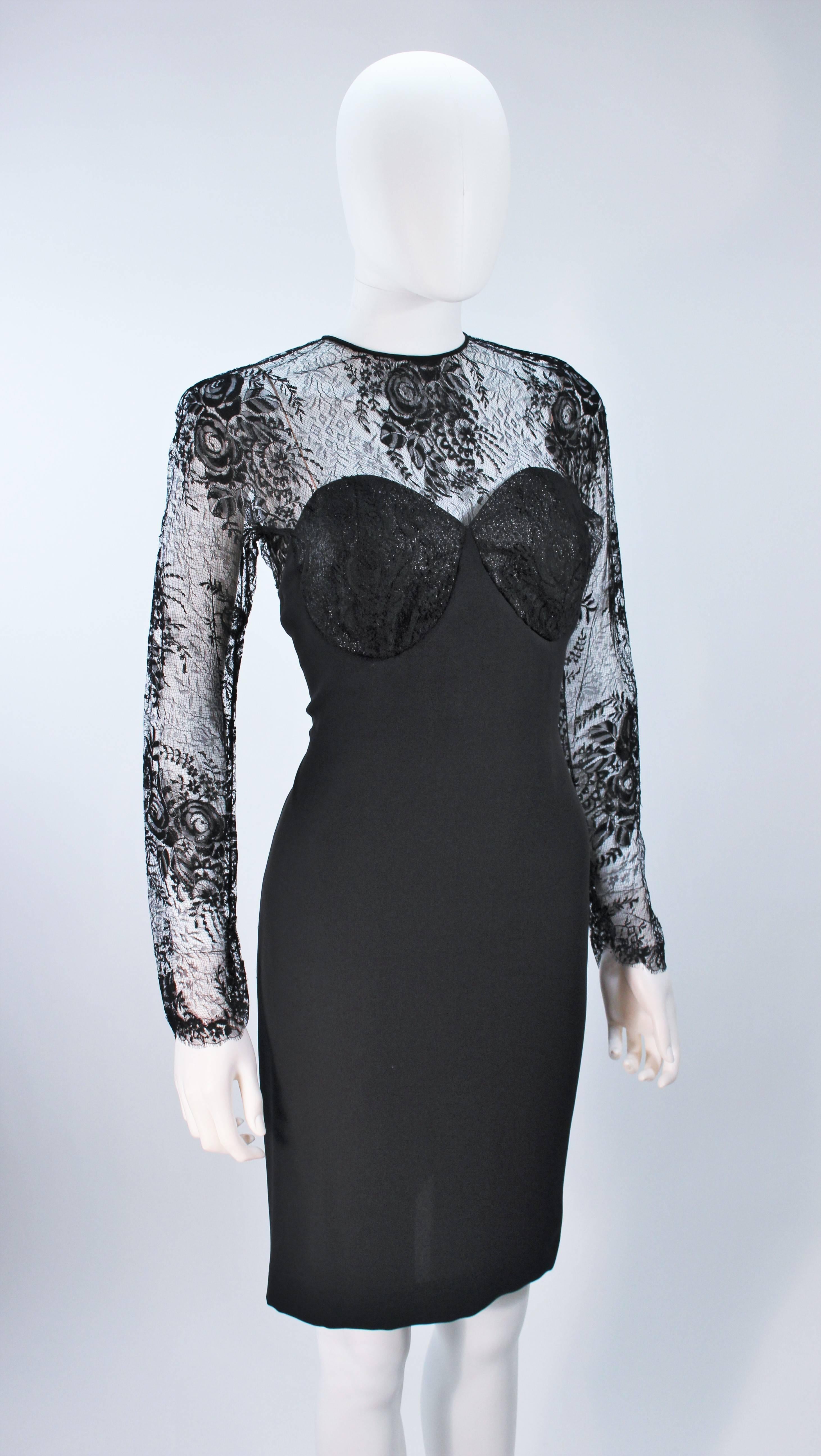 GALANOS Black Lace Cocktail Dress with Metallic Accents Size 8-10 1