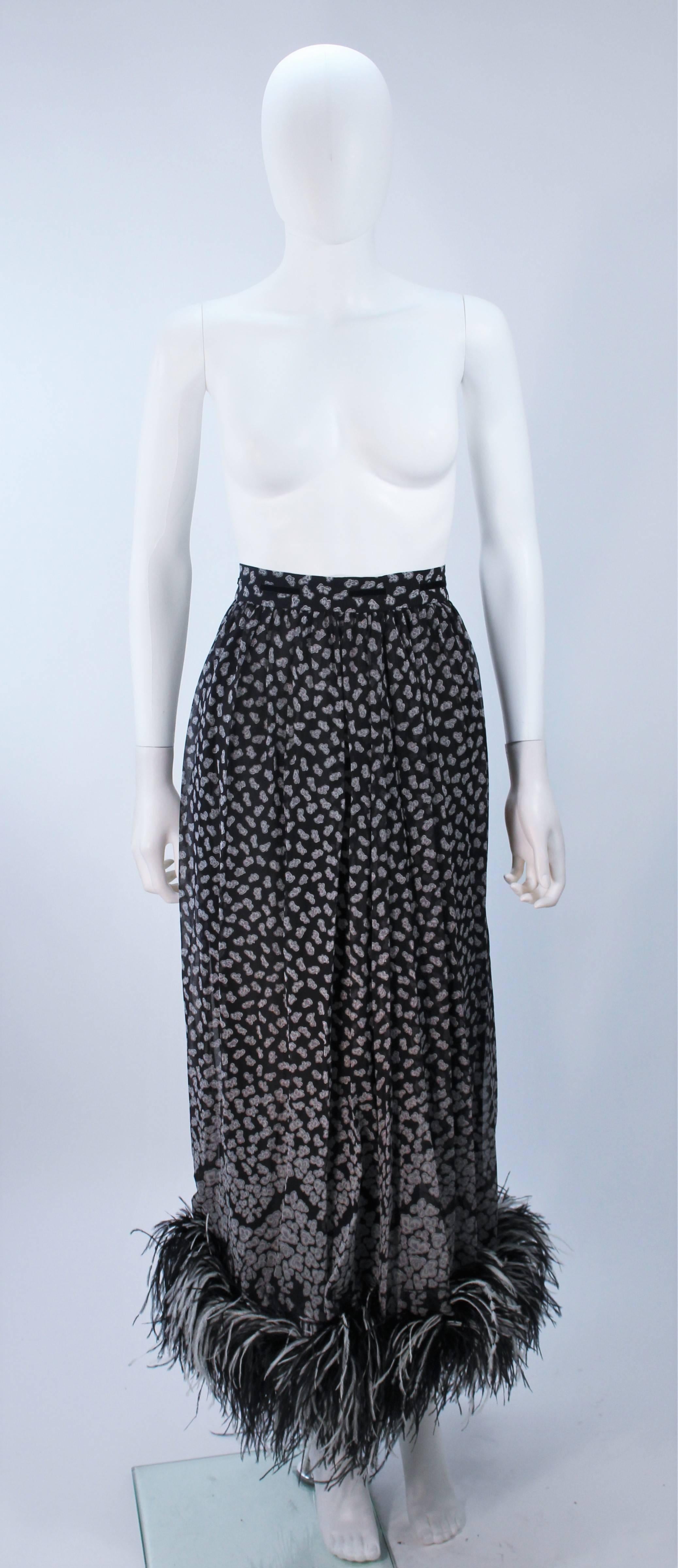 VALENTINO Attributed Black & White Feather Trim Floral Print Silk Skirt Set 6-8 For Sale 2