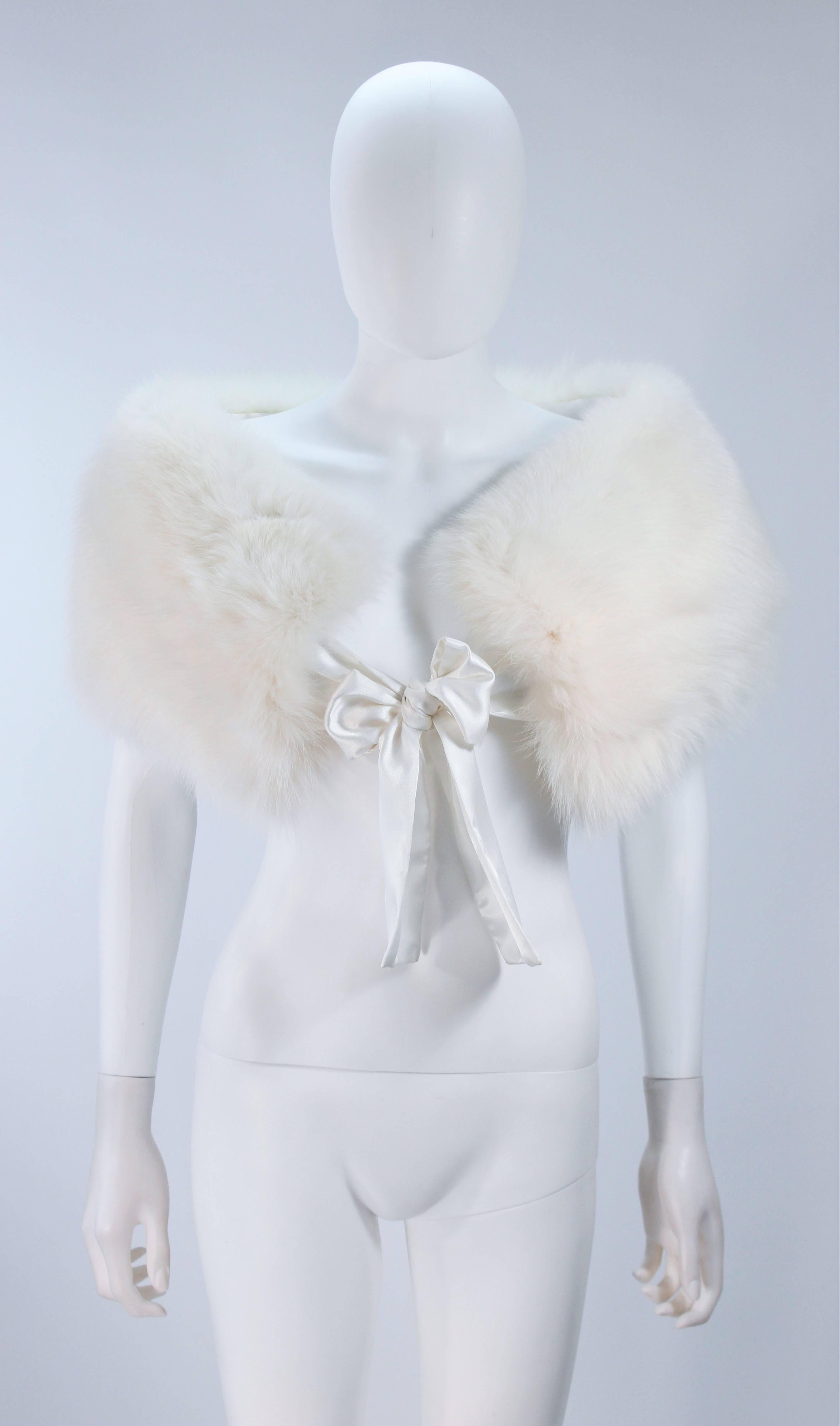 Women's White Fox Fur Wrap with Satin Tie 