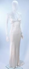 MONIQUE LHUILLIER White Silk Wedding Gown with Halter & Rhinestones Size 6-8