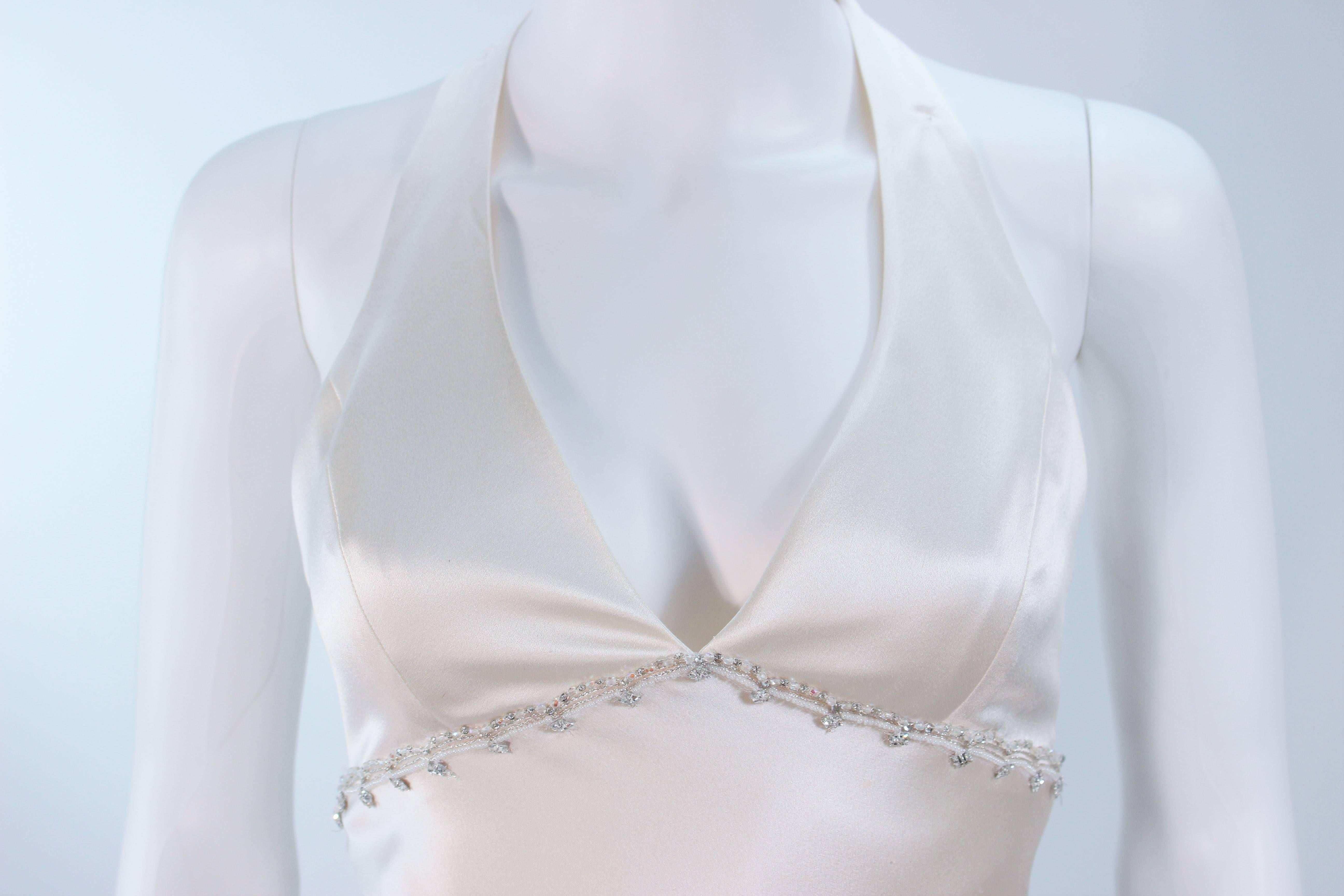 MONIQUE LHUILLIER Weißes Seiden-Hochzeitskleid mit Neckholder und Strass Größe 6-8 im Angebot 1