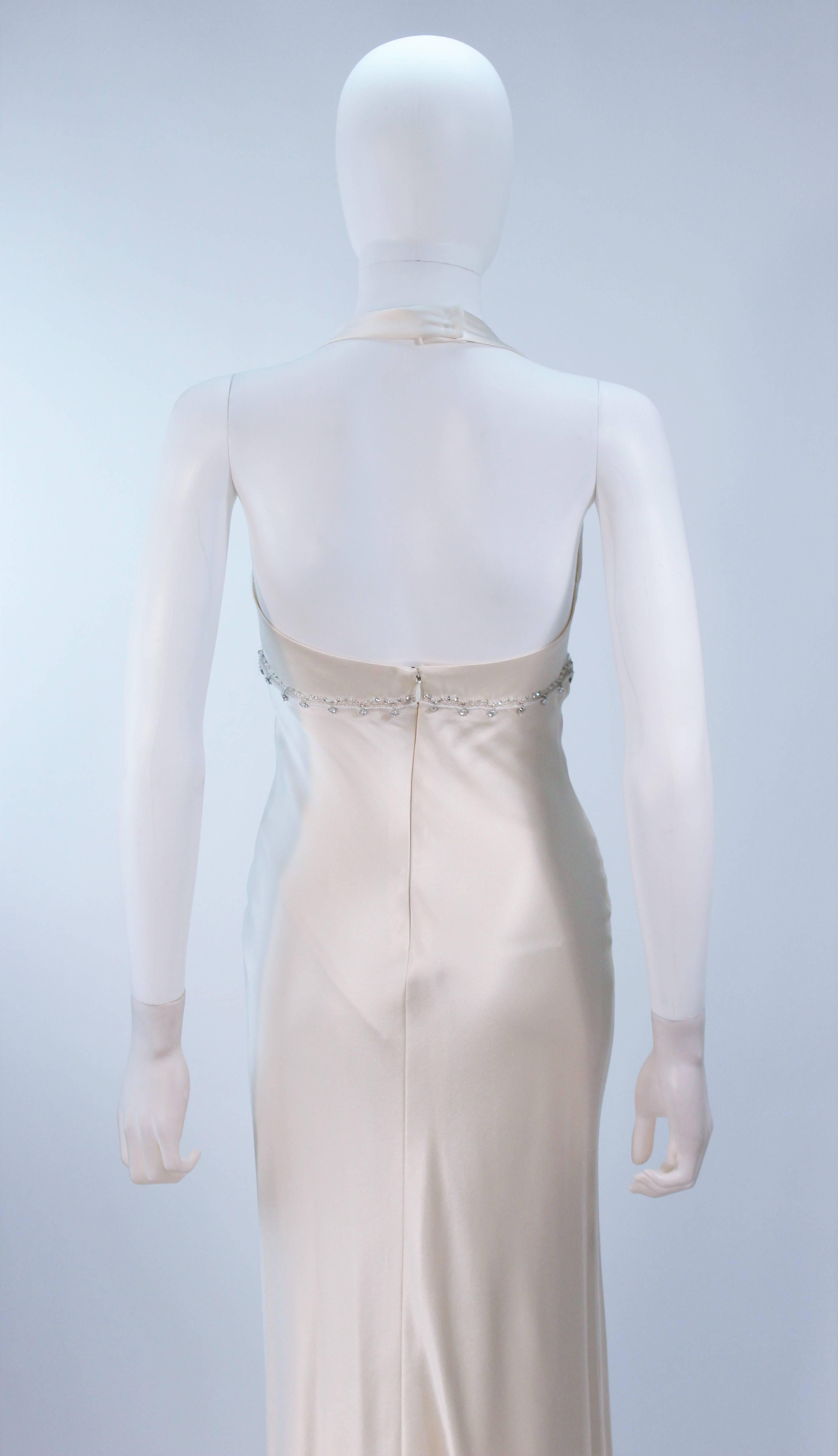 MONIQUE LHUILLIER Weißes Seiden-Hochzeitskleid mit Neckholder und Strass Größe 6-8 Damen im Angebot