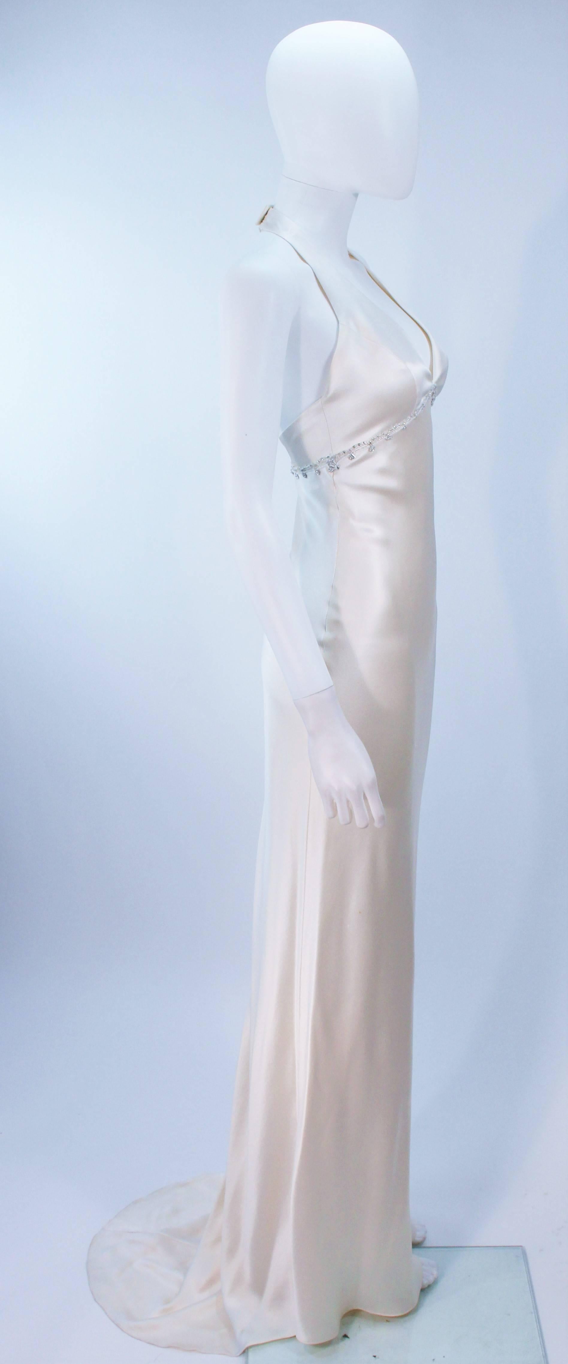 MONIQUE LHUILLIER Weißes Seiden-Hochzeitskleid mit Neckholder und Strass Größe 6-8 im Angebot 2