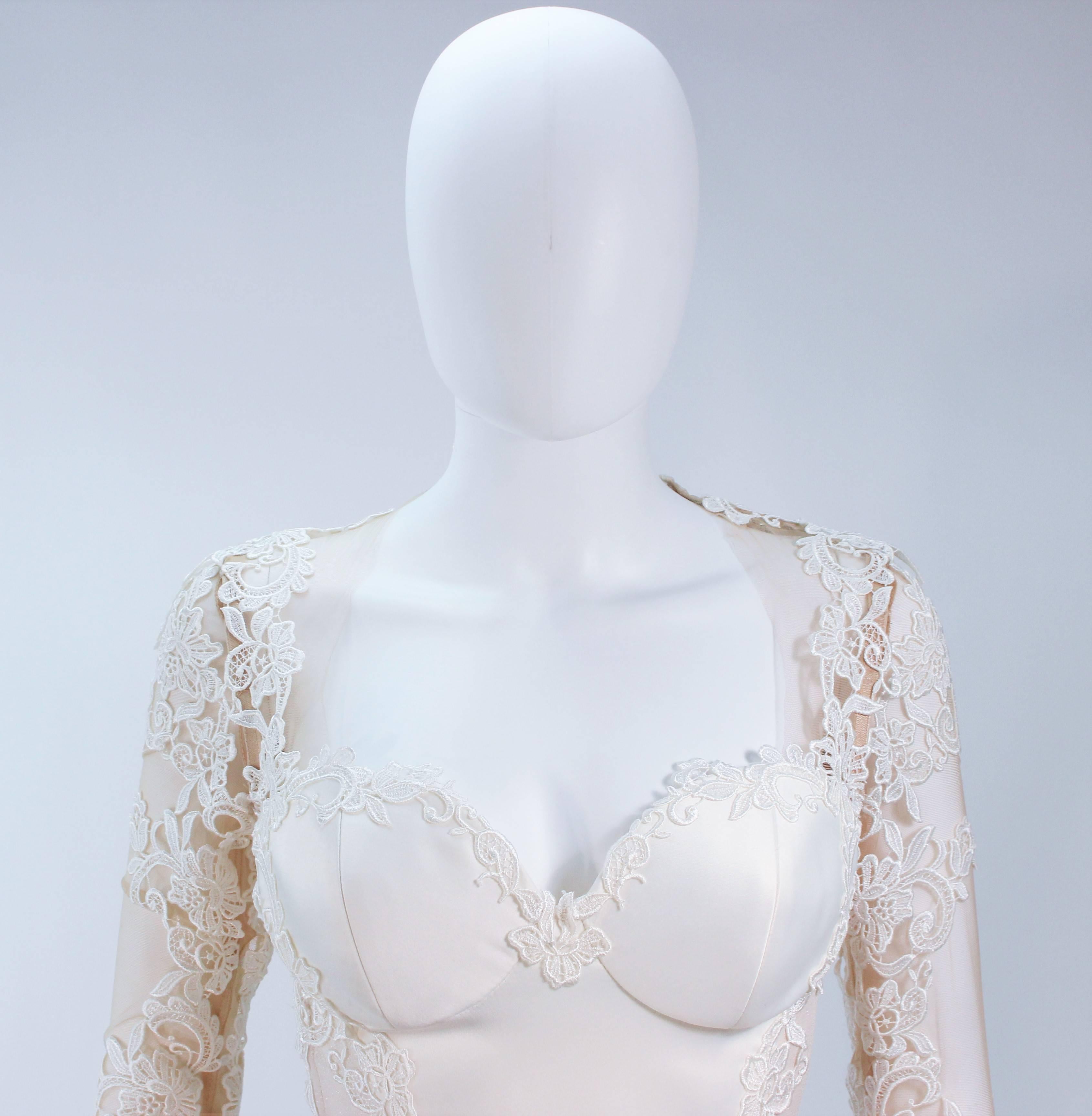 Women's GALIA LAHAV Couture White Floral Lace Gown with Train and Sheer Details Size 2