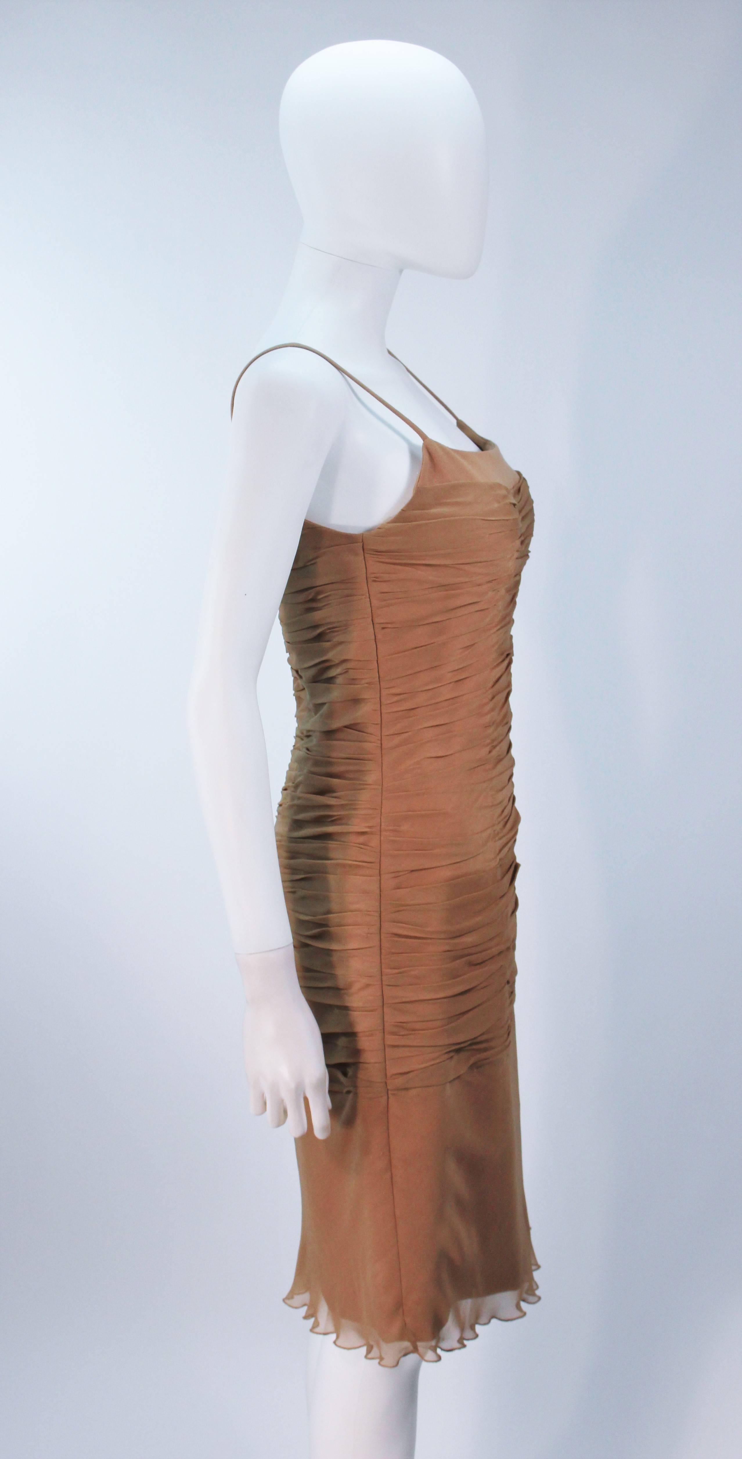 Brown GALANOS Nude Silk Ruched Chiffon Cocktail Dress Size 6 For Sale