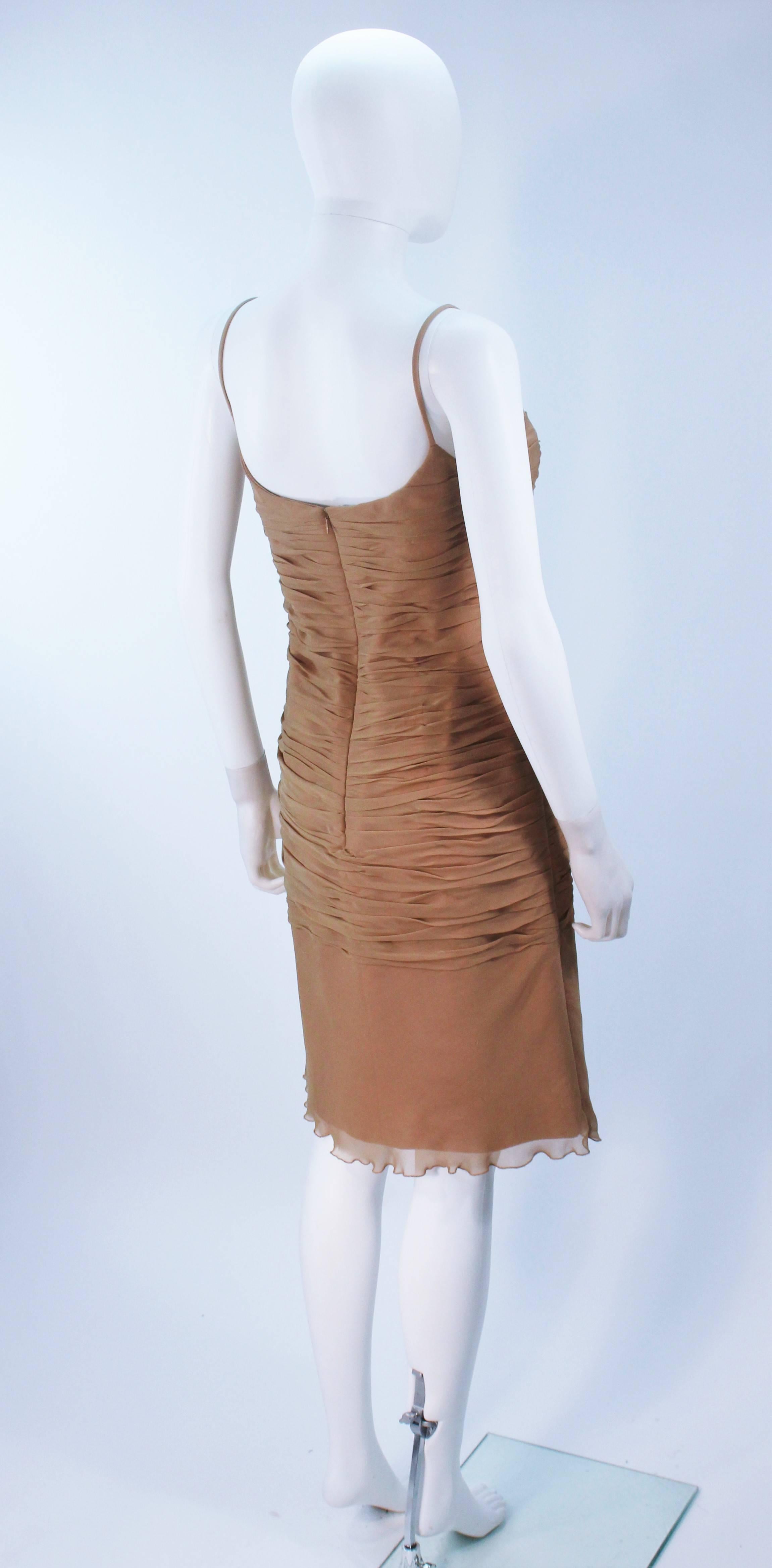 GALANOS Nude Silk Ruched Chiffon Cocktail Dress Size 6 In Excellent Condition For Sale In Los Angeles, CA