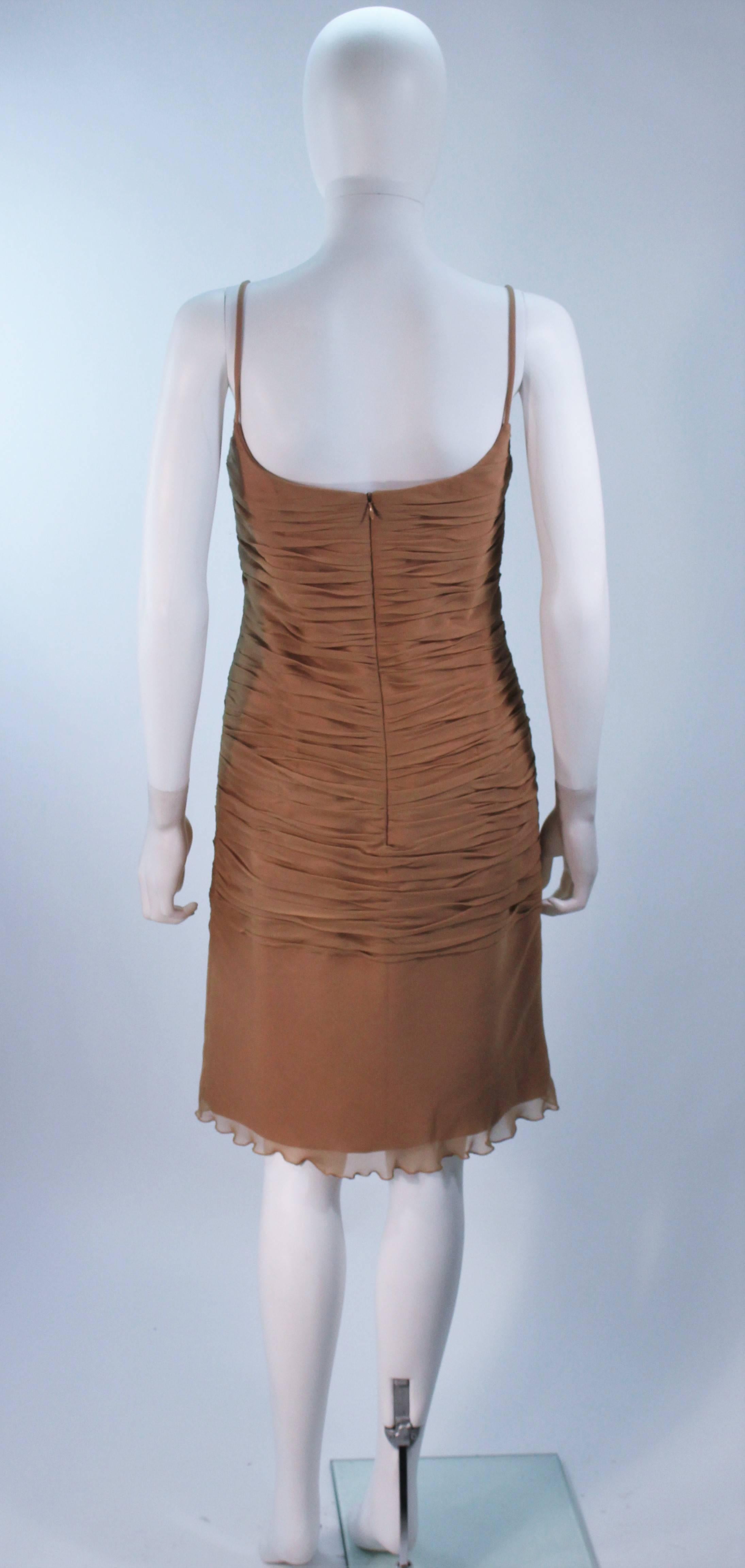 Women's GALANOS Nude Silk Ruched Chiffon Cocktail Dress Size 6 For Sale