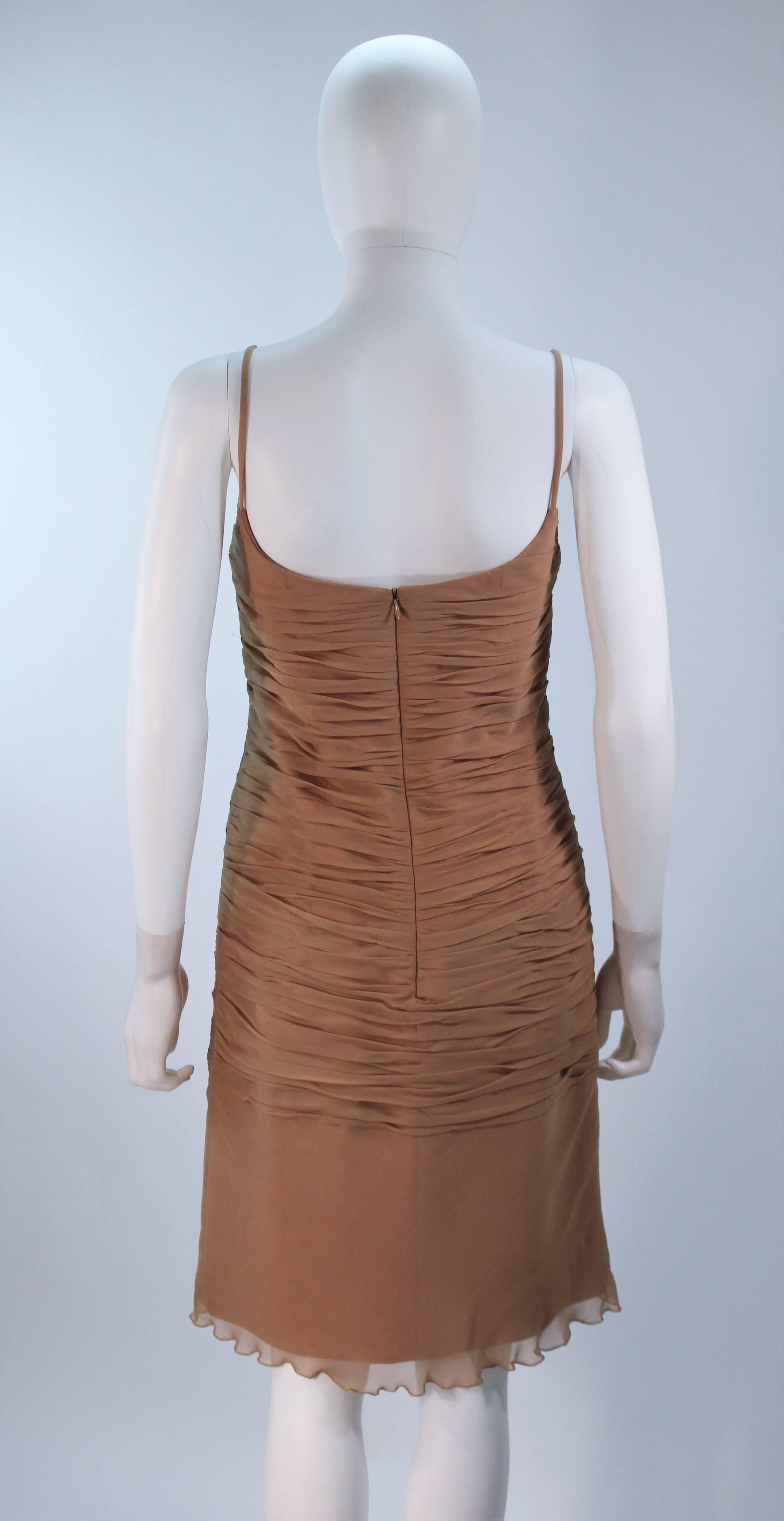 GALANOS Nude Silk Ruched Chiffon Cocktail Dress Size 6 For Sale 1