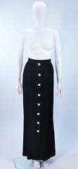 YVES SAINT LAURENT Black Full Length Skirt with Rhinestone Buttons Size 44