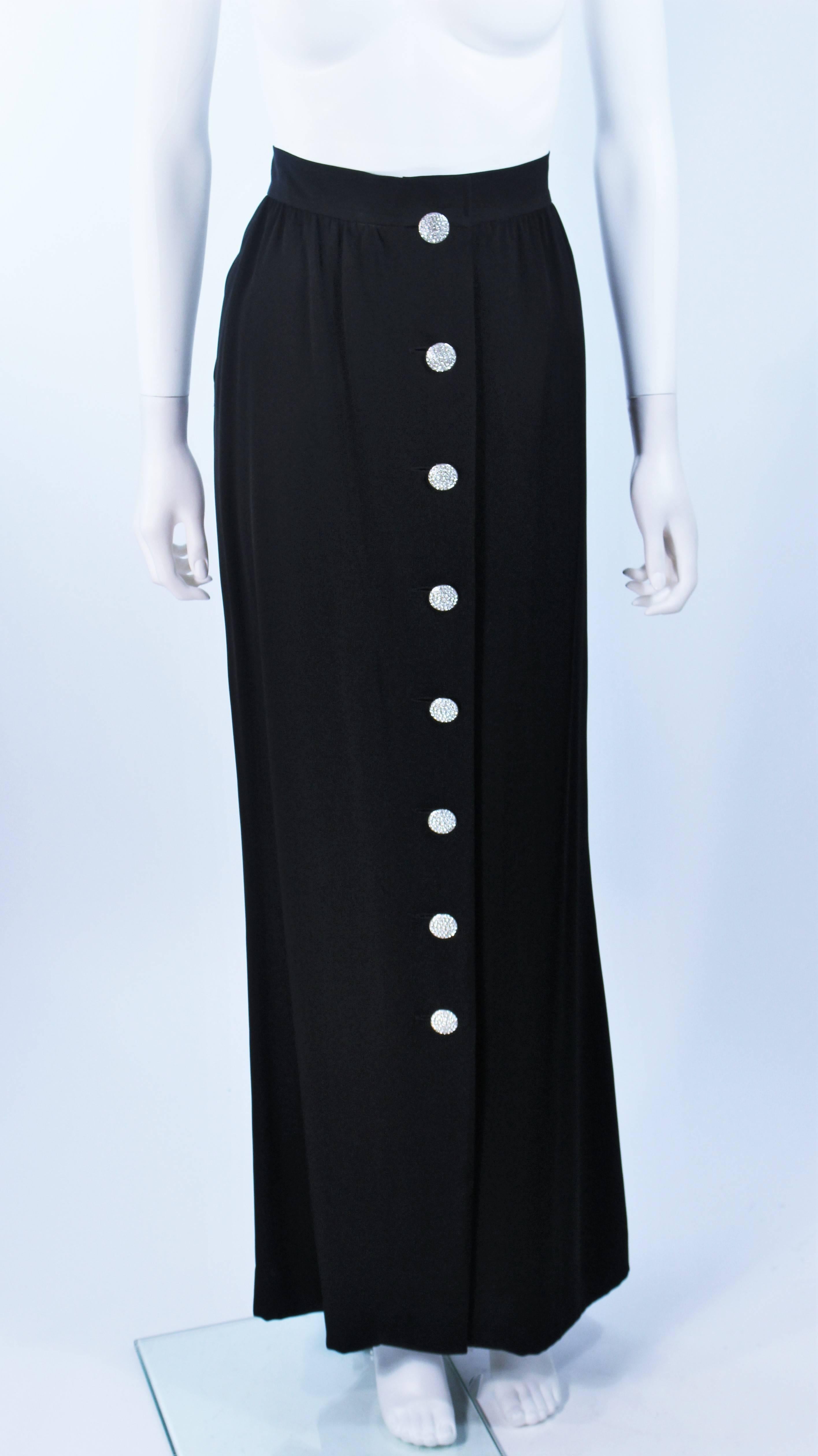 YVES SAINT LAURENT Black Full Length Skirt with Rhinestone Buttons Size 44 In New Condition For Sale In Los Angeles, CA