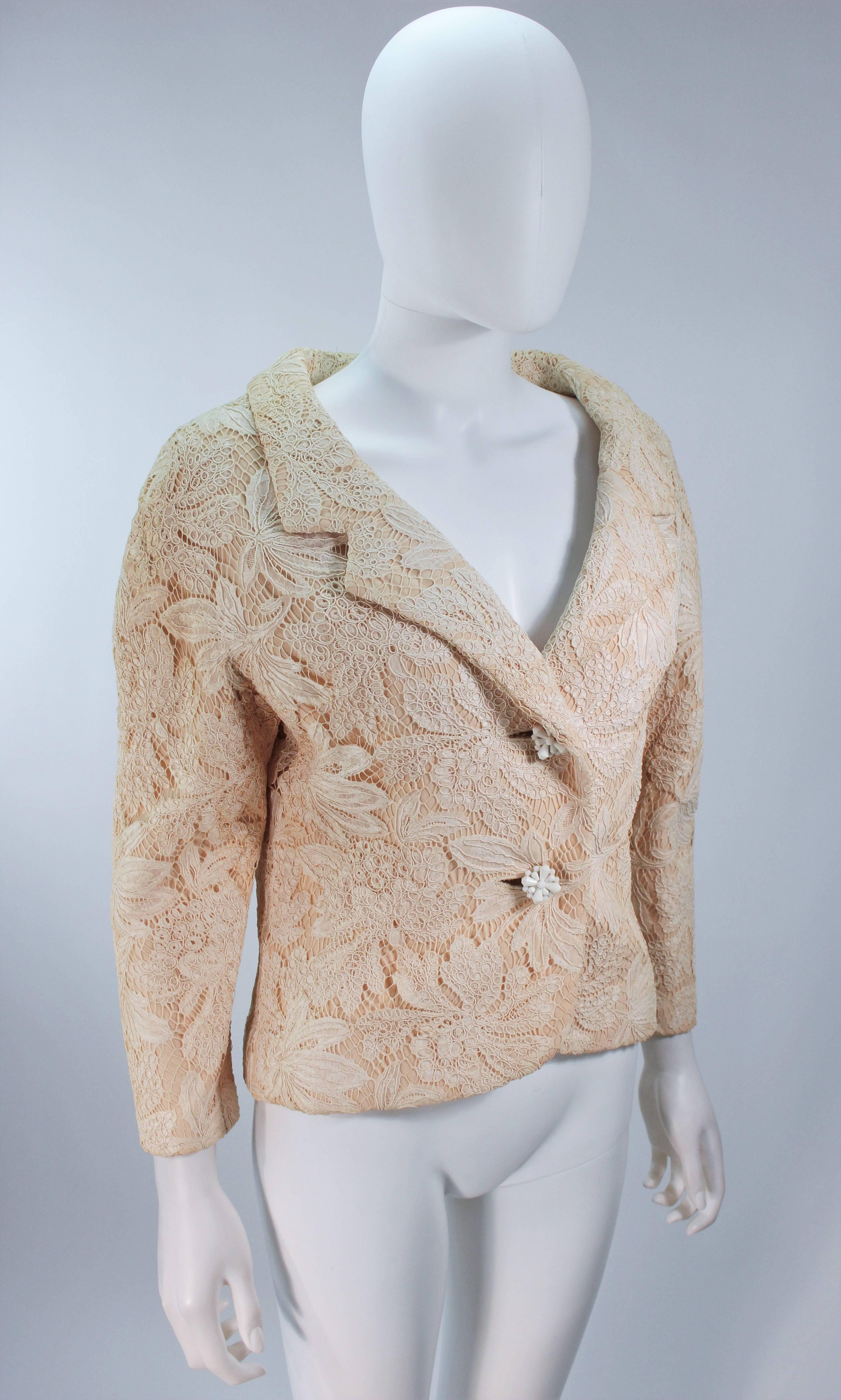 Gray GALANOS Antique Cream Floral Lace Jacket Size 6-8 For Sale