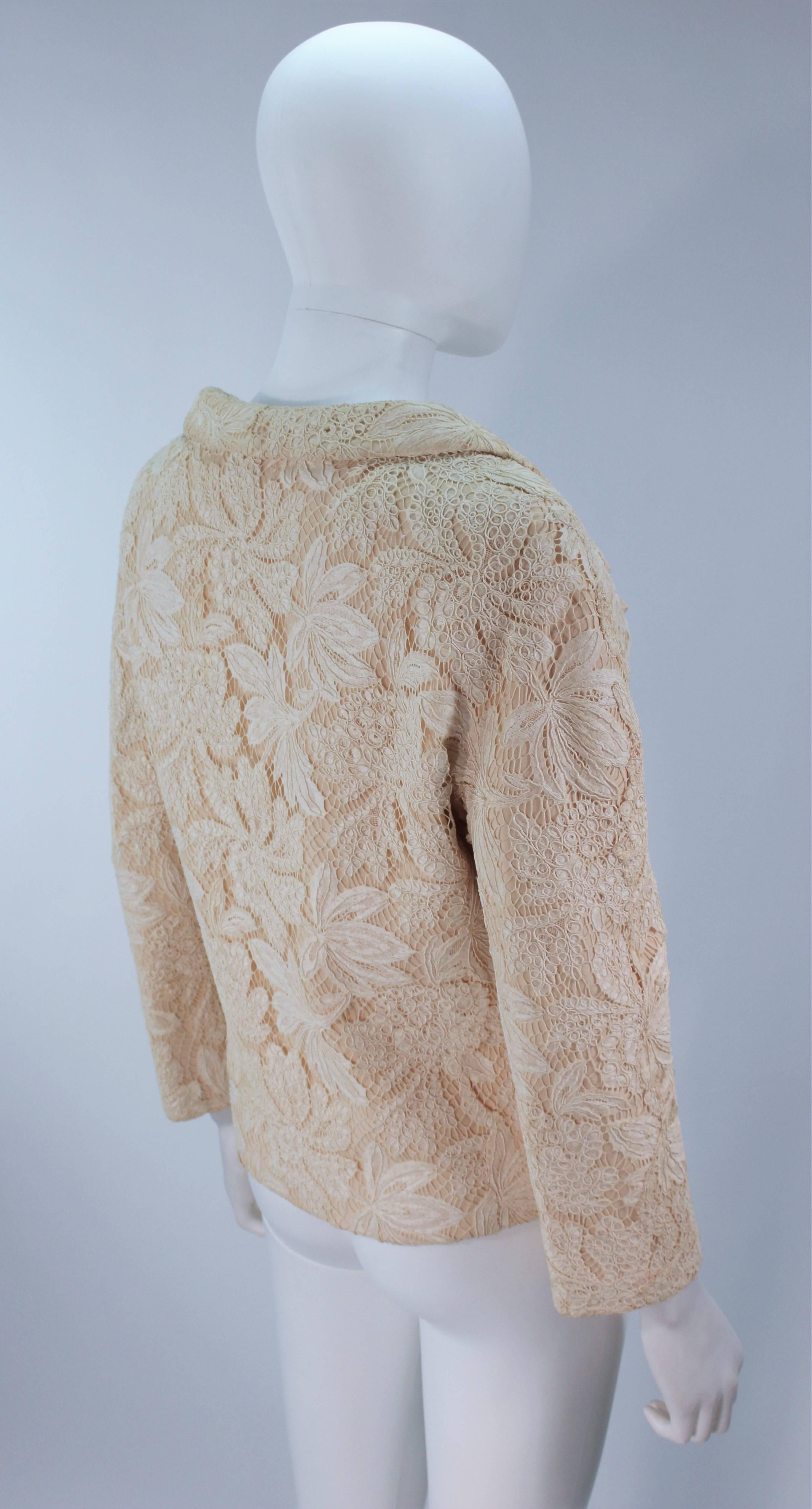 Women's GALANOS Antique Cream Floral Lace Jacket Size 6-8 For Sale