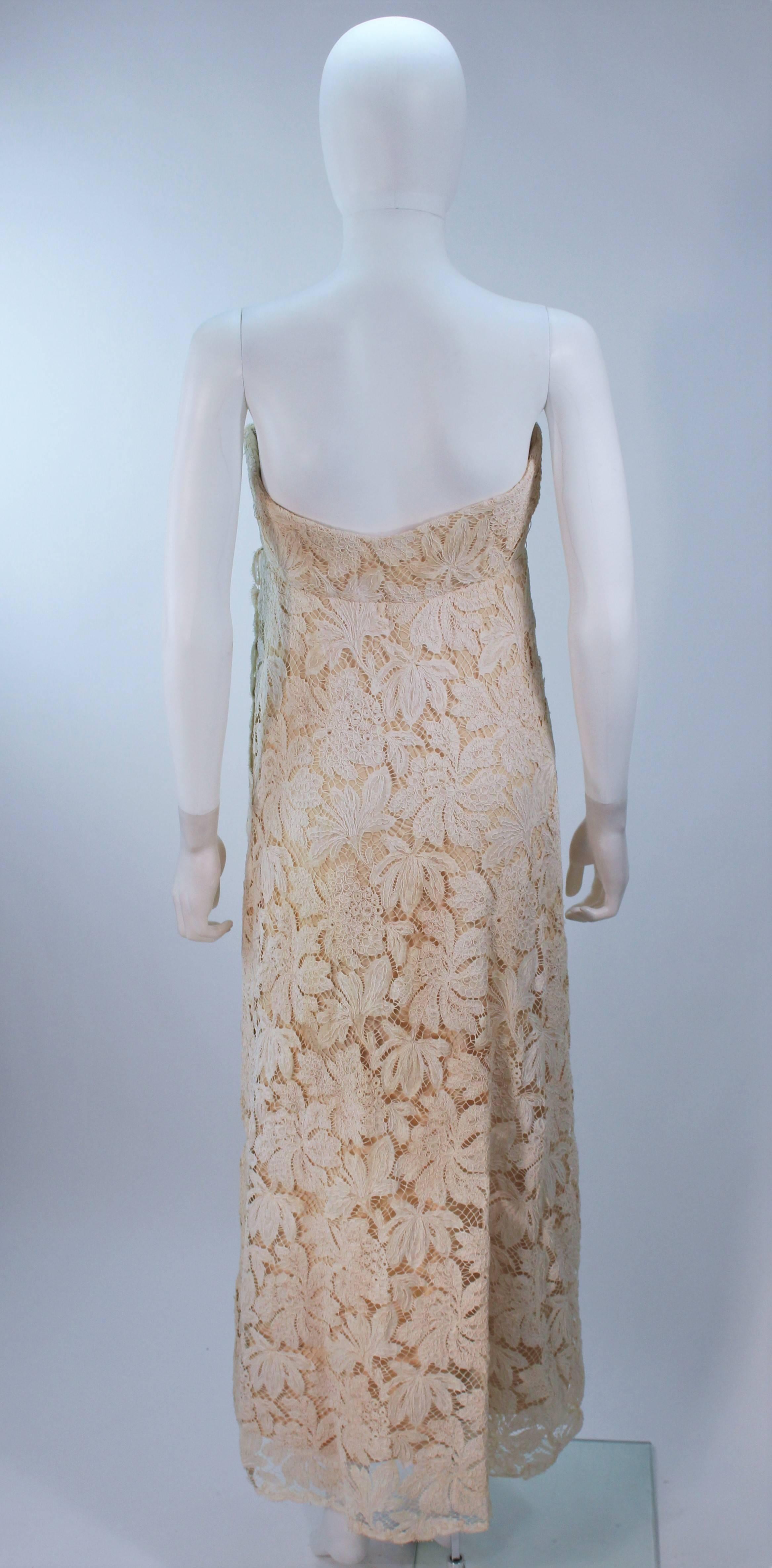 GALANOS Antique Cream Floral Strapless Lace Cocktail Dress Size 2-4 For Sale 3