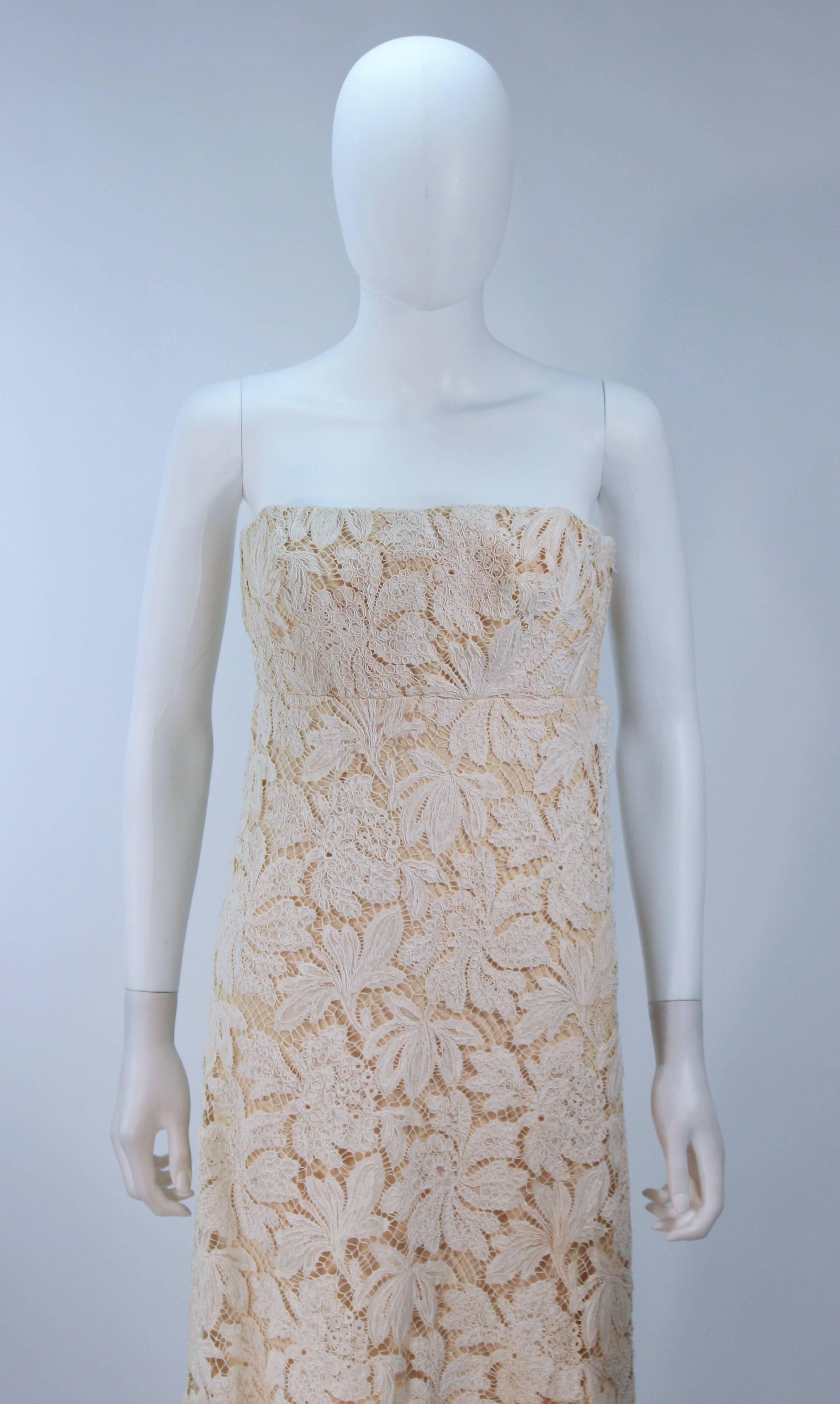 Women's GALANOS Antique Cream Floral Strapless Lace Cocktail Dress Size 2-4 For Sale