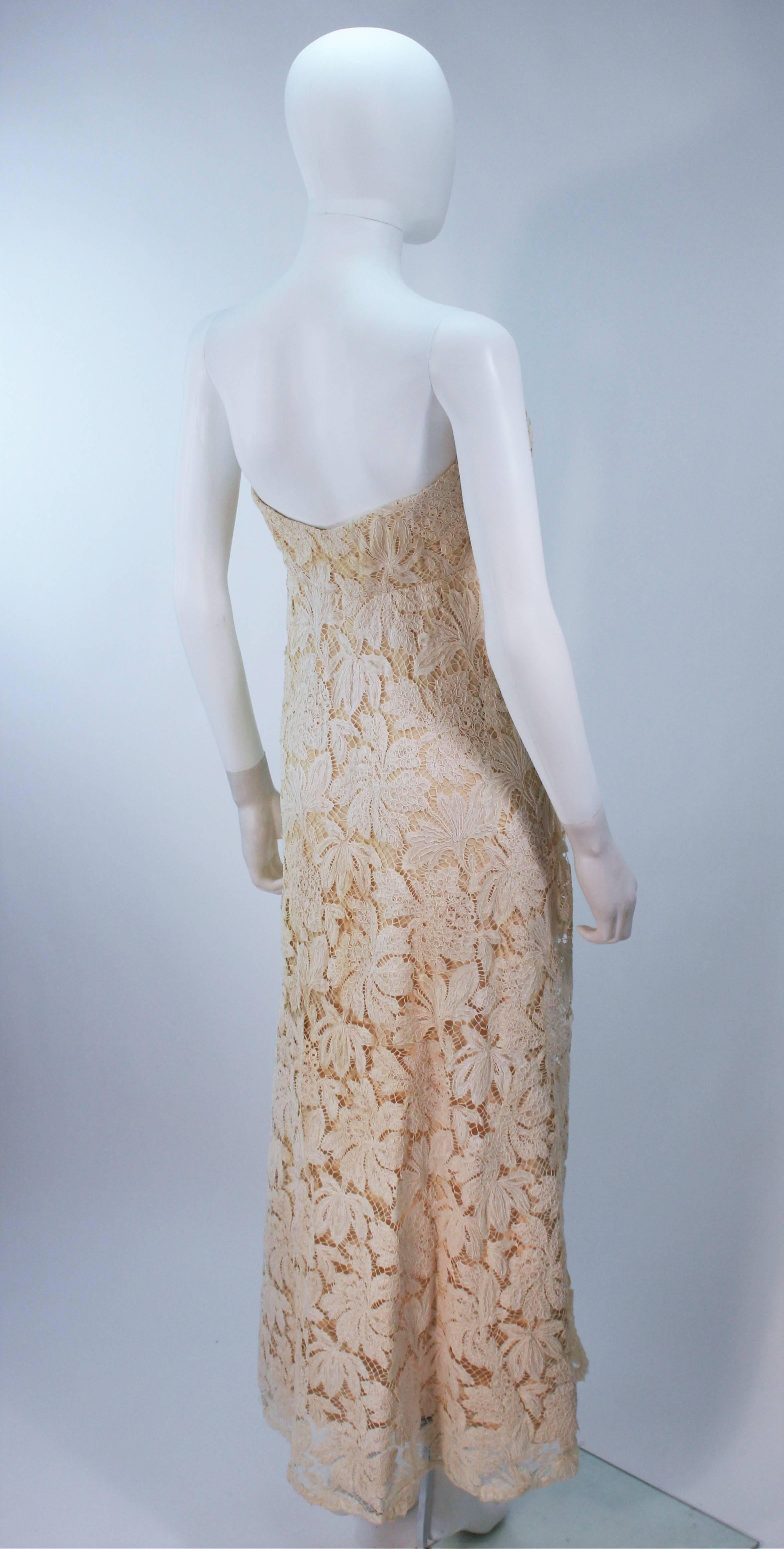 GALANOS Antique Cream Floral Strapless Lace Cocktail Dress Size 2-4 For Sale 2