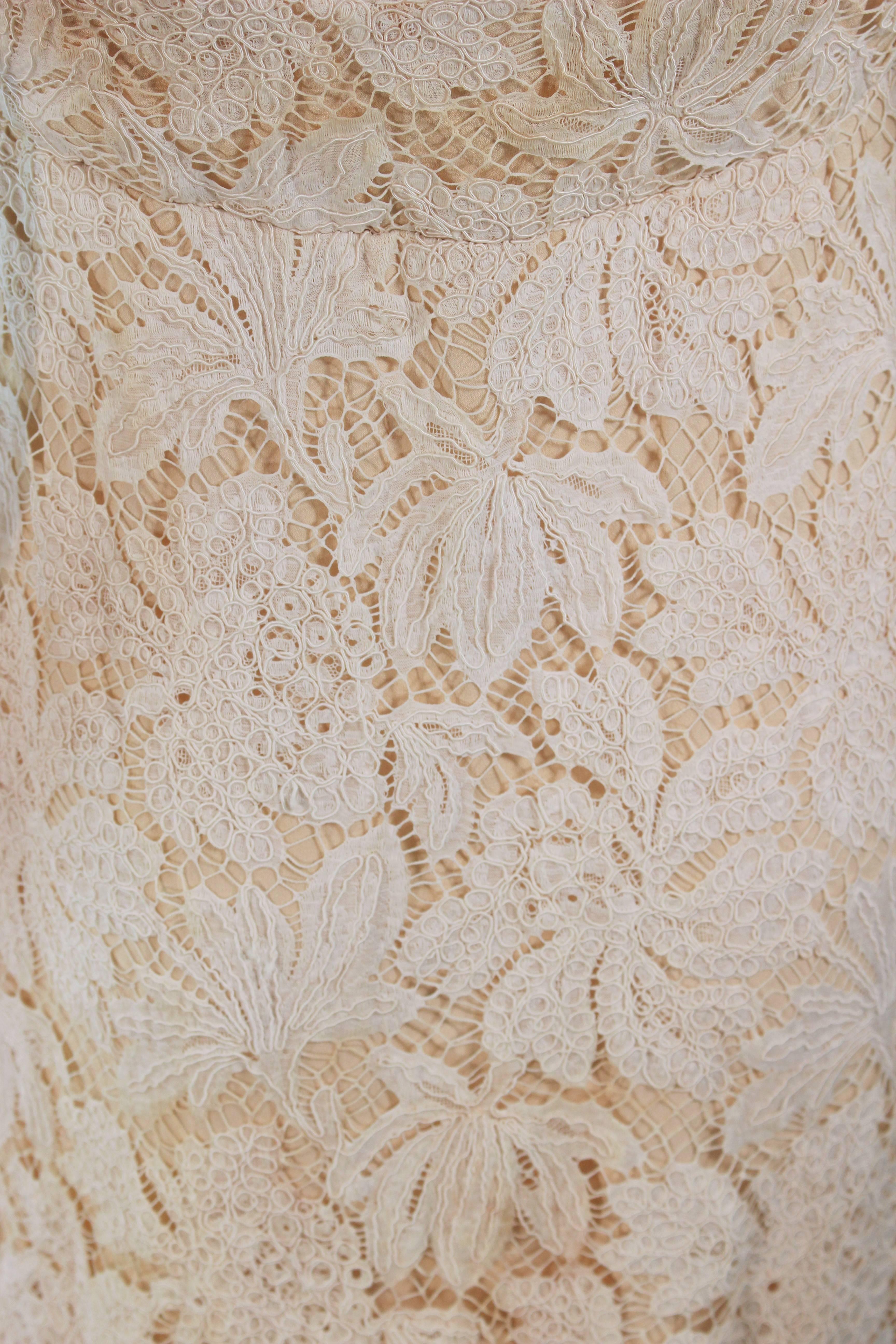 GALANOS Vestido de cóctel de encaje sin tirantes floral crema antiguo Talla 2-4 en venta 4