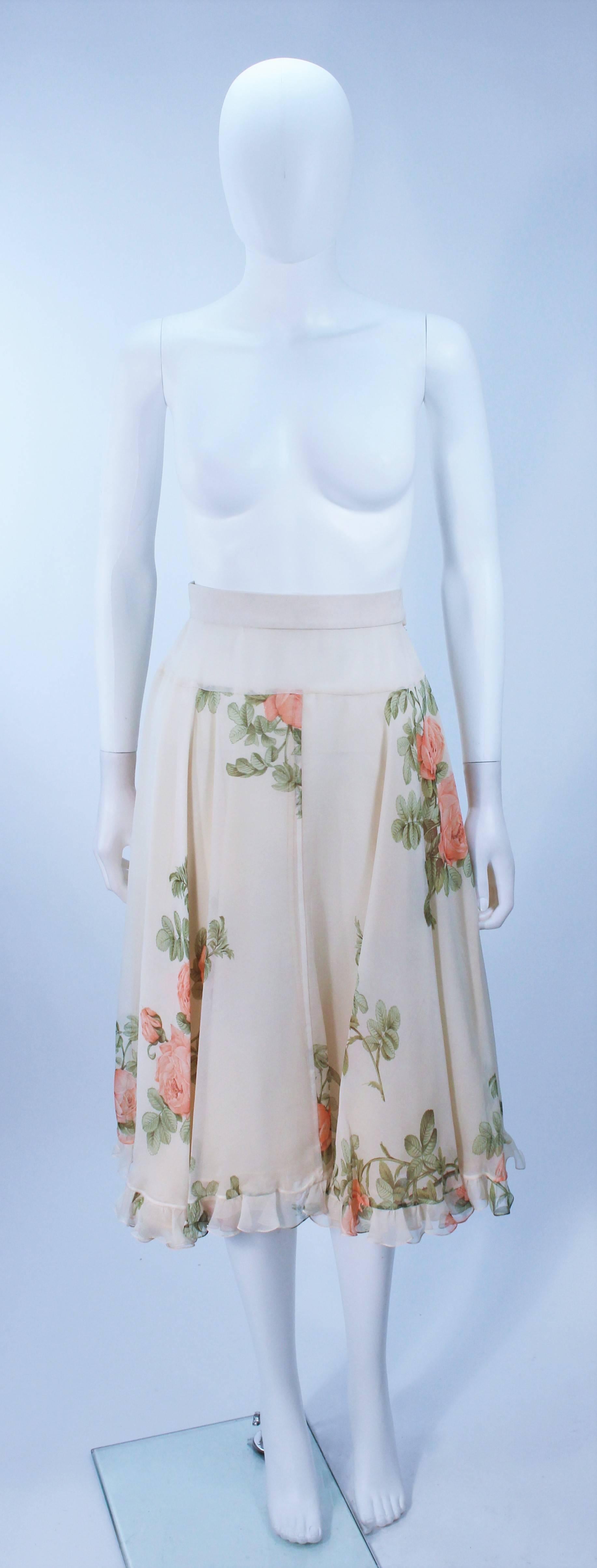 VALENTINO 1980's Floral Print Silk Chiffon Skirt Ensemble Size 2-4 4