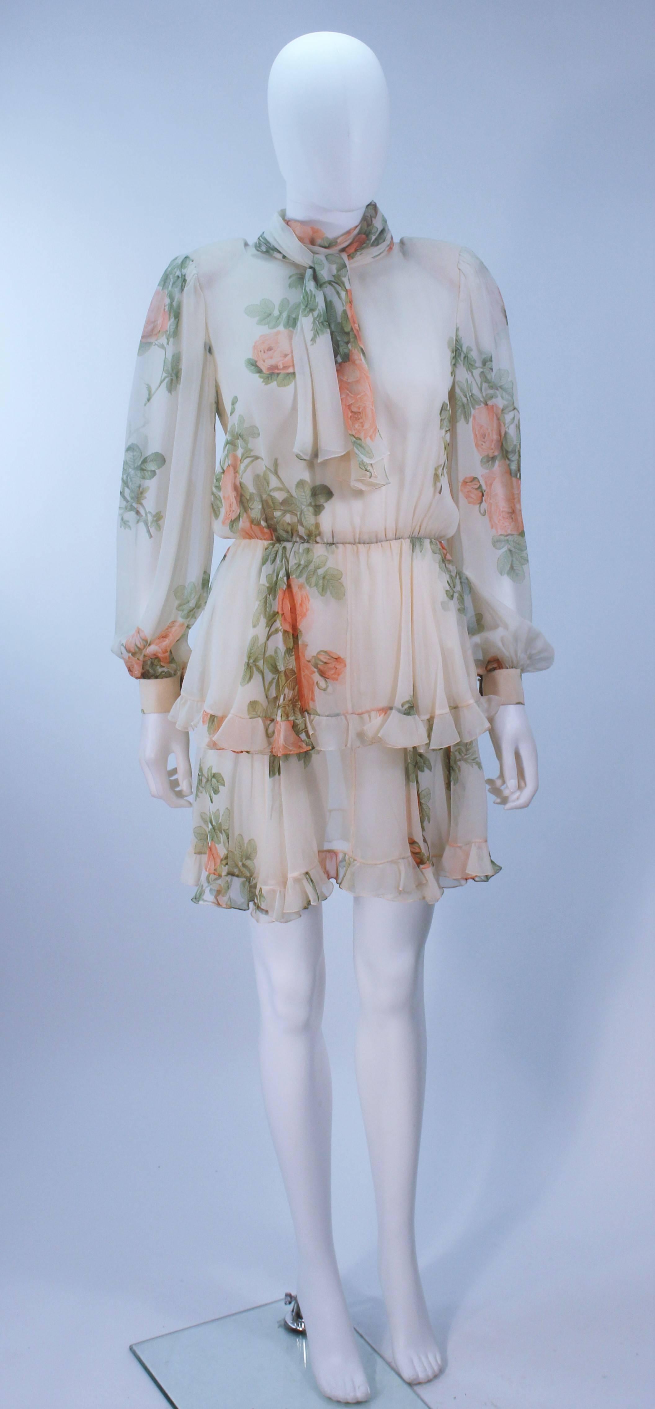 VALENTINO 1980's Floral Print Silk Chiffon Skirt Ensemble Size 2-4 3